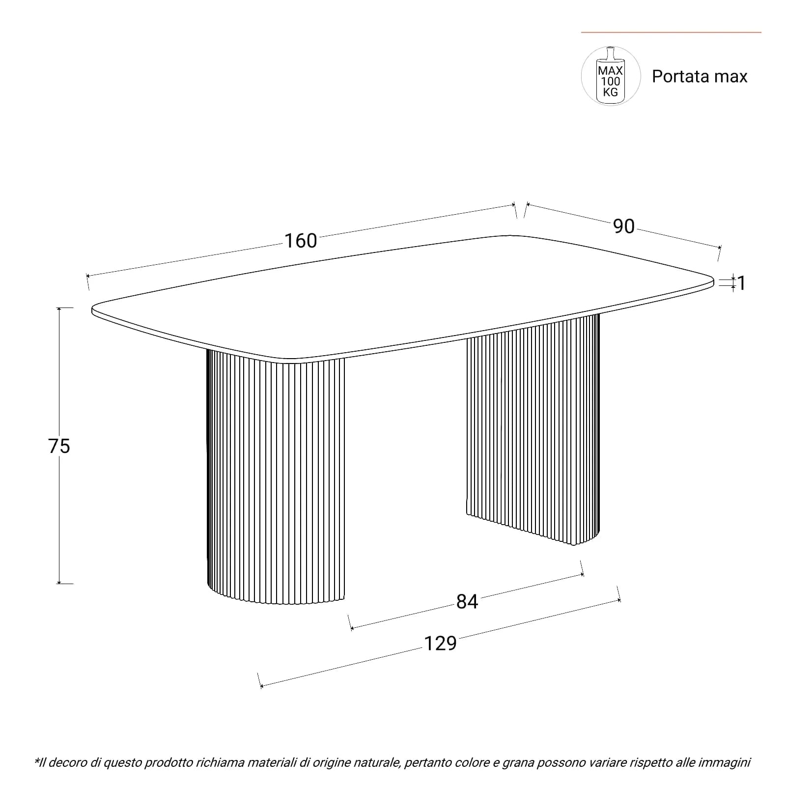 Tavolo da pranzo 160x90 cm top in ceramica effetto marmo grigio e gambe in metallo cannettato nero - Rolam