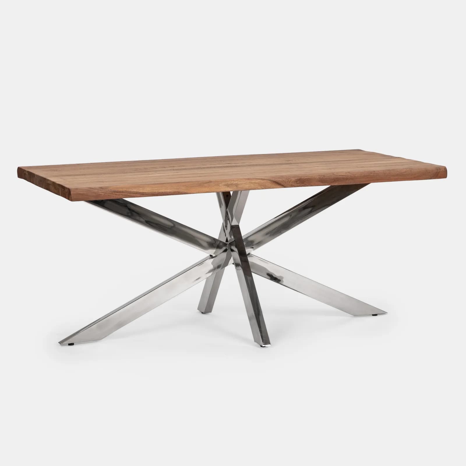 Tavolo 180x90 cm piano in legno di acacia 55 mm e gambe a croce in metallo cromo - Freia Acacia