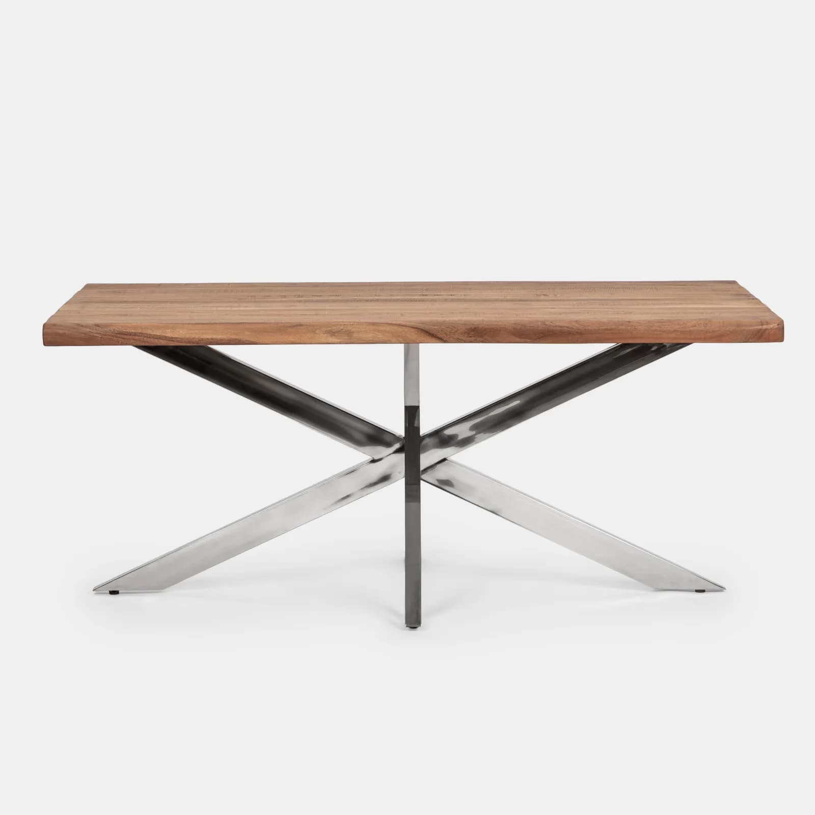 Tavolo 180x90 cm piano in legno di acacia 55 mm e gambe a croce in metallo cromo - Freia Acacia