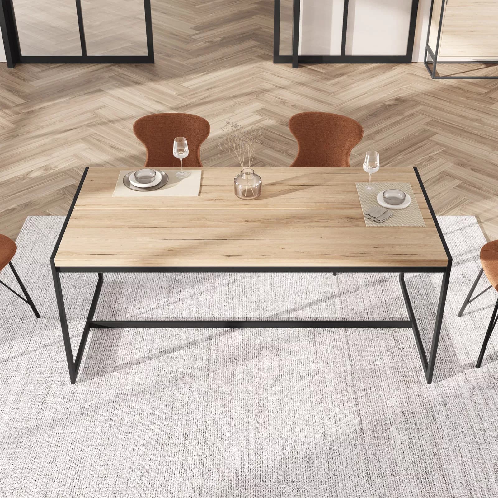 Tavolo da pranzo 180x90 cm con top rovere e gambe in metallo nero - Morfeo