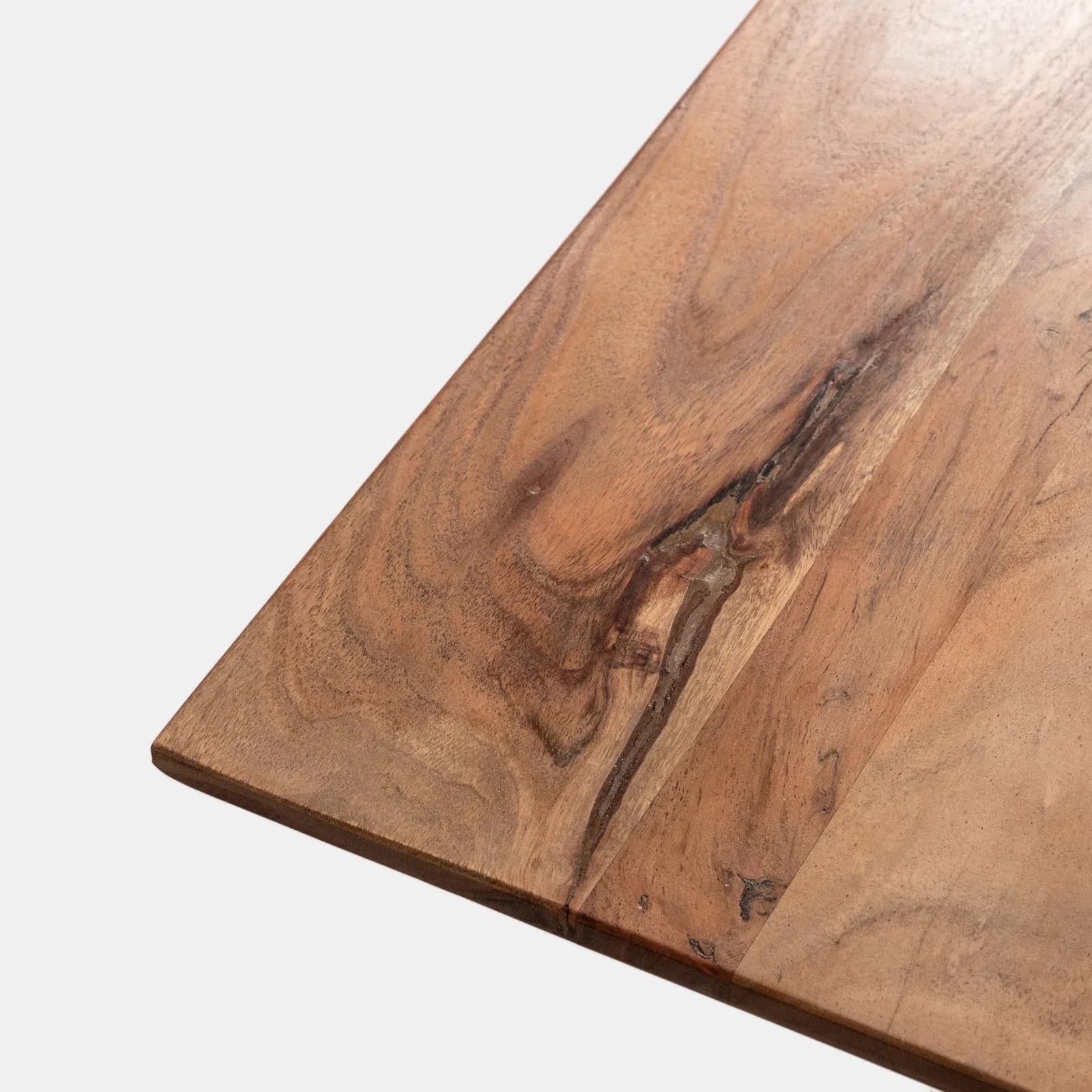 Tavolo da pranzo 220x100 top in legno di acacia 50mm con dettaglio effetto pietra e gambe in metallo nero - Mhalt