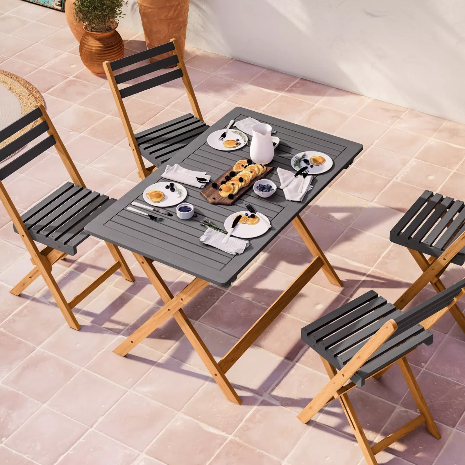 Tavolo da pranzo pieghevole in legno massello di acacia 118x70 cm - Nauru