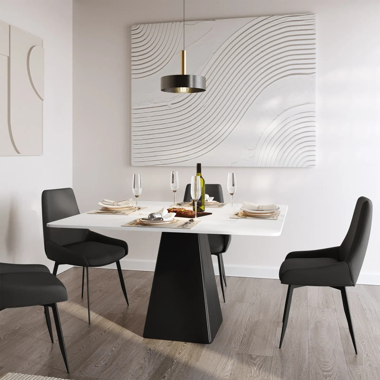 Tavolo quadrato 130 cm con piano in ceramica effetto marmo bianco lucido - Martins