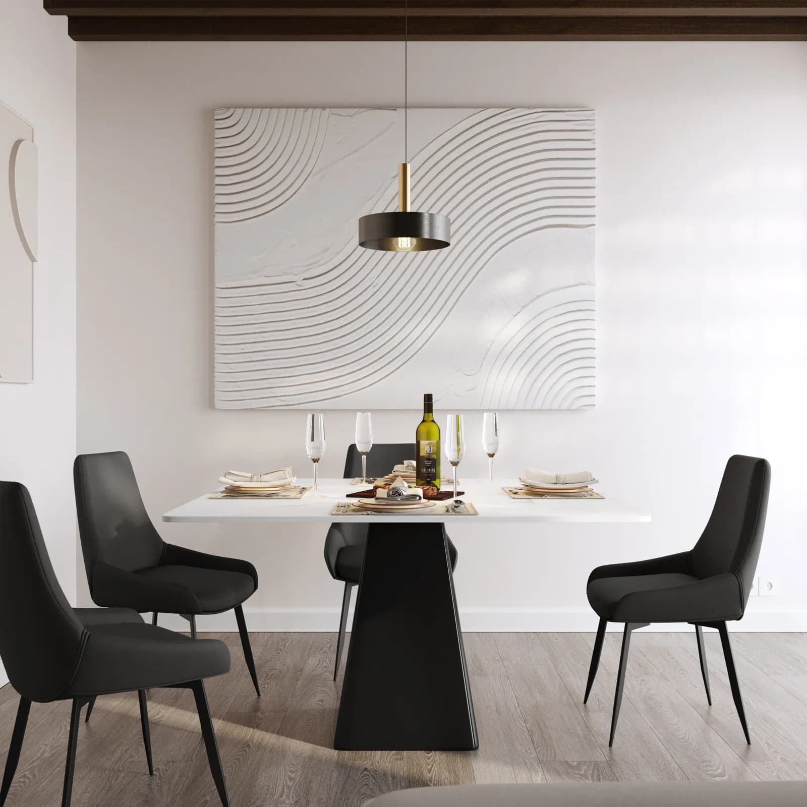 Tavolo quadrato 130 cm con piano in ceramica effetto marmo bianco lucido - Martins
