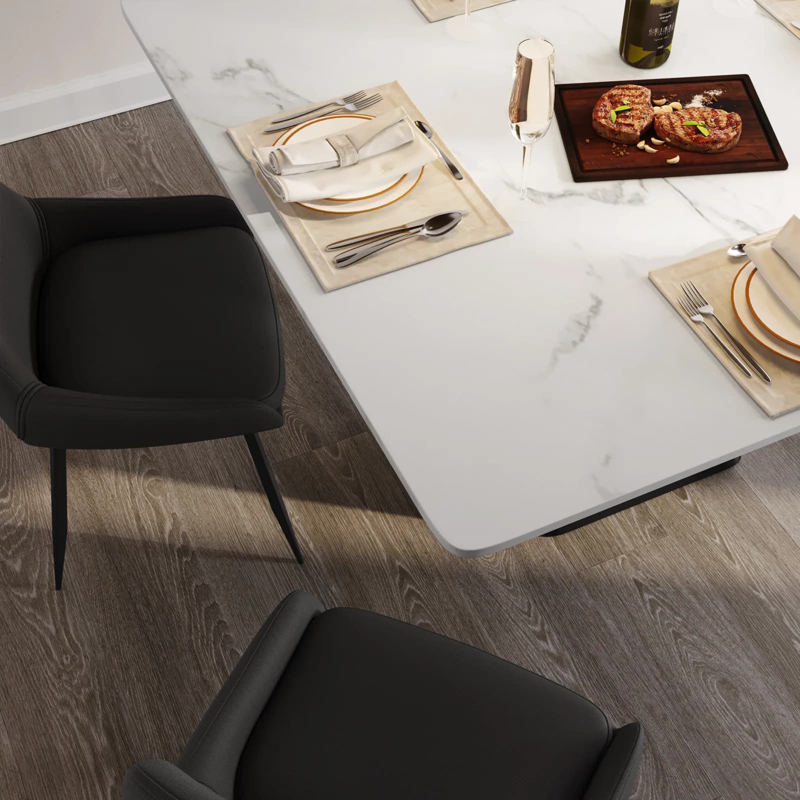 Tavolo quadrato 130 cm con piano in ceramica effetto marmo bianco lucido - Martins