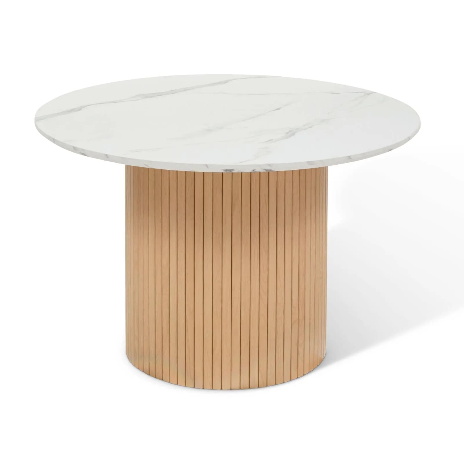 Tavolo rotondo 110 cm in legno cannettato e top effetto marmo - Tamelia