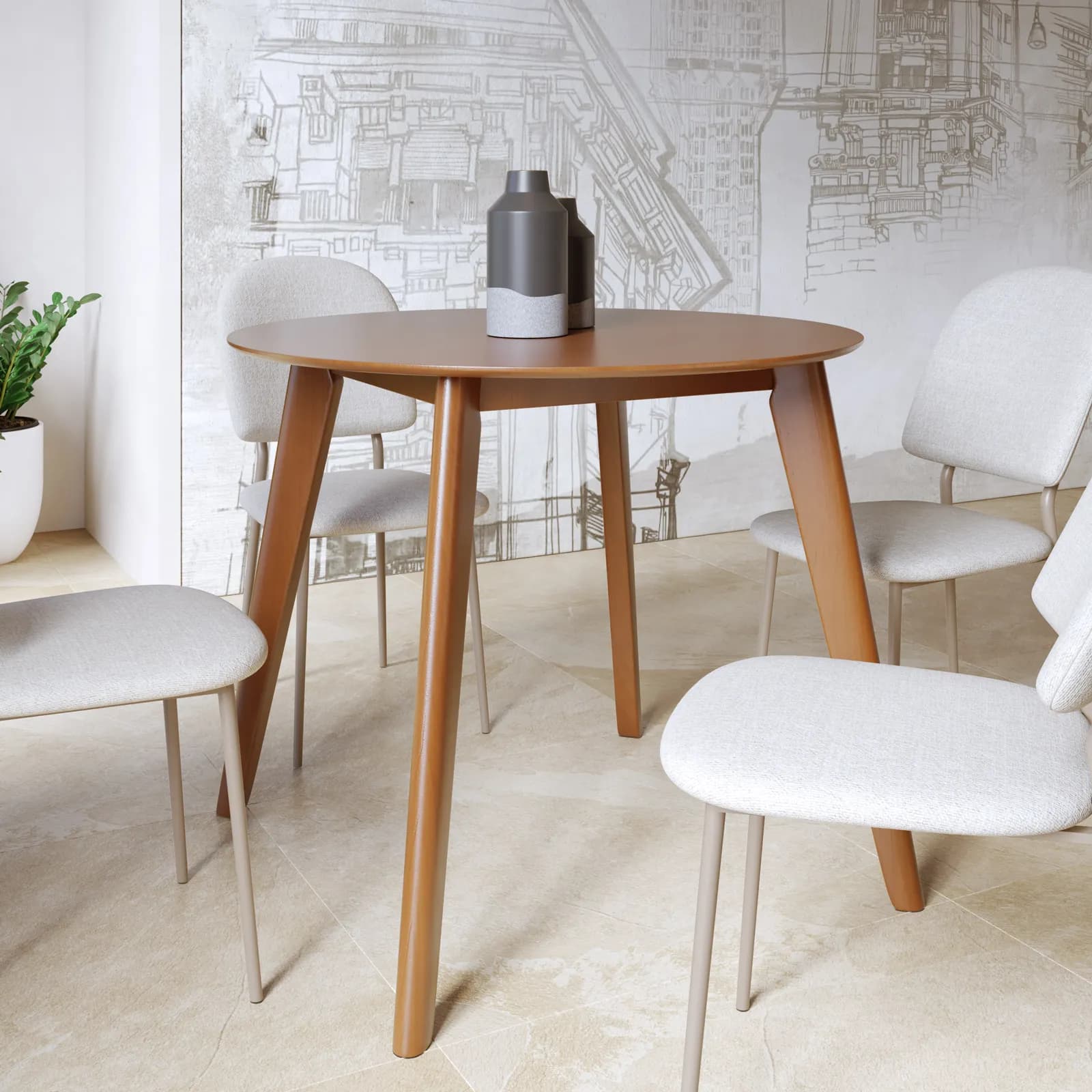 Tavolo rotondo 90 cm in legno finitura teak - Belno