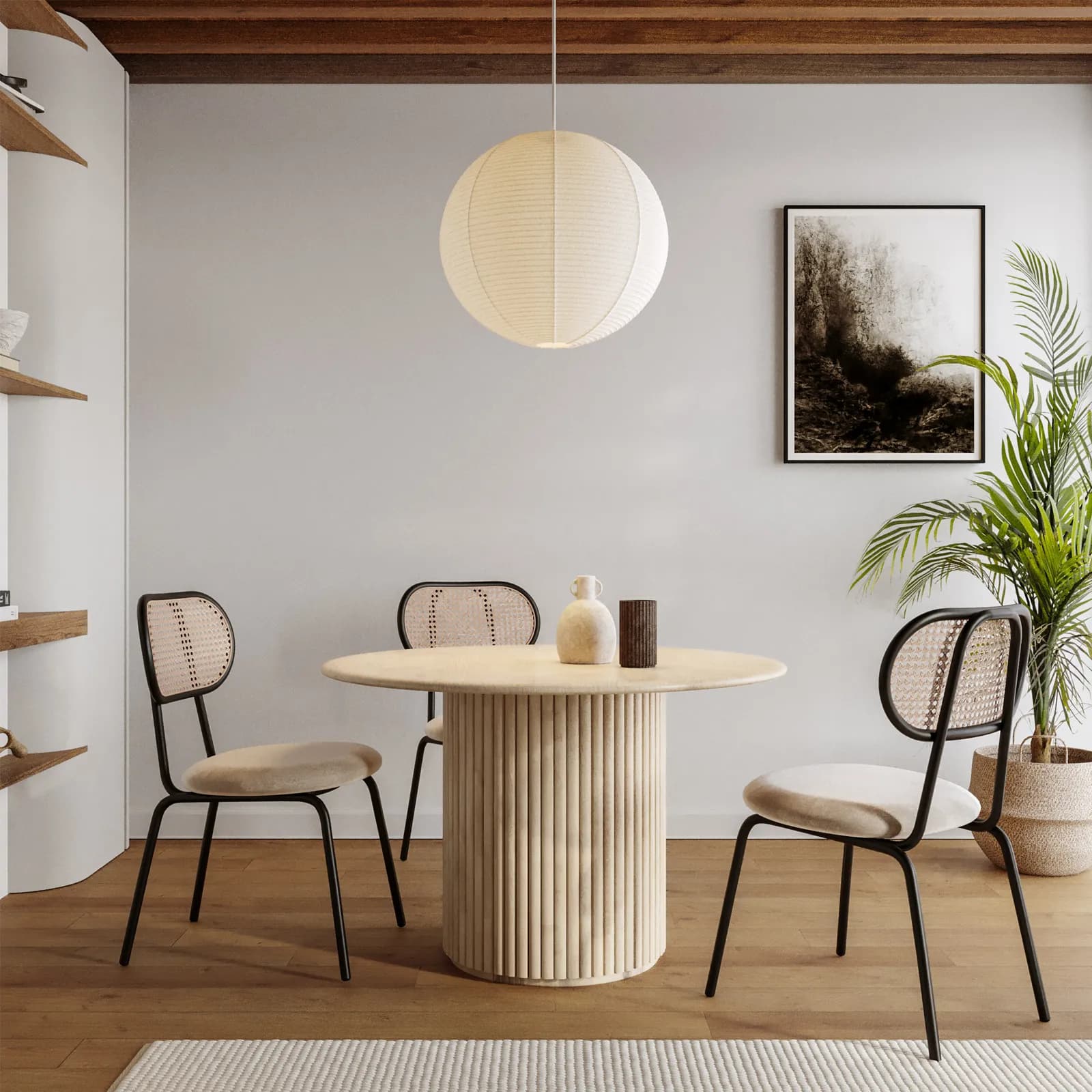 Tavolo da pranzo rotondo 120 cm in legno di mango cannettato - Kurz