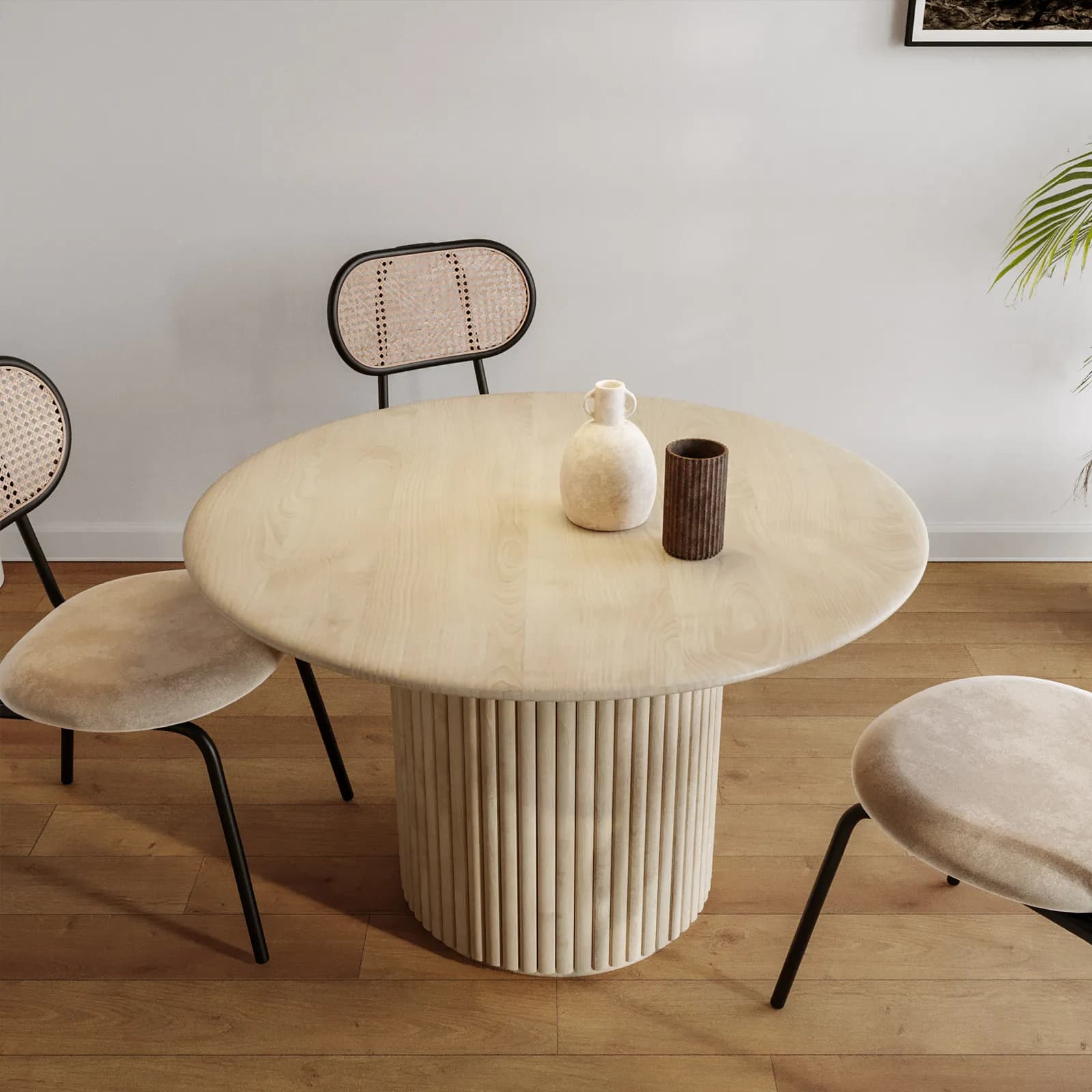 Tavolo da pranzo rotondo 120 cm in legno di mango cannettato - Kurz