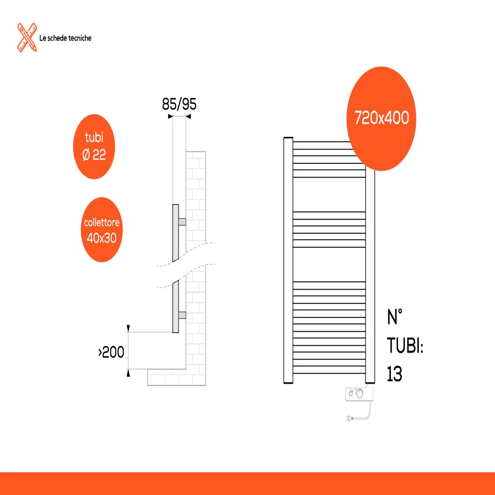 Termoarredo elettrico 720x400 mm potenza 300W termostato antracite - E-Cortina di Lazzarini