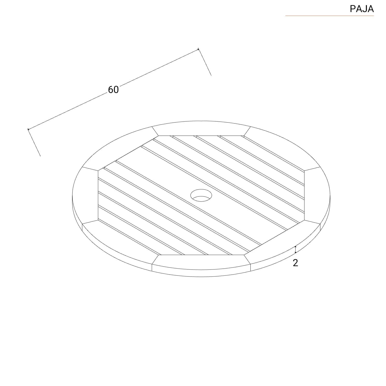 Top girevole rotondo 60 cm per tavolo con foro per ombrellore in legno di acacia – Paja