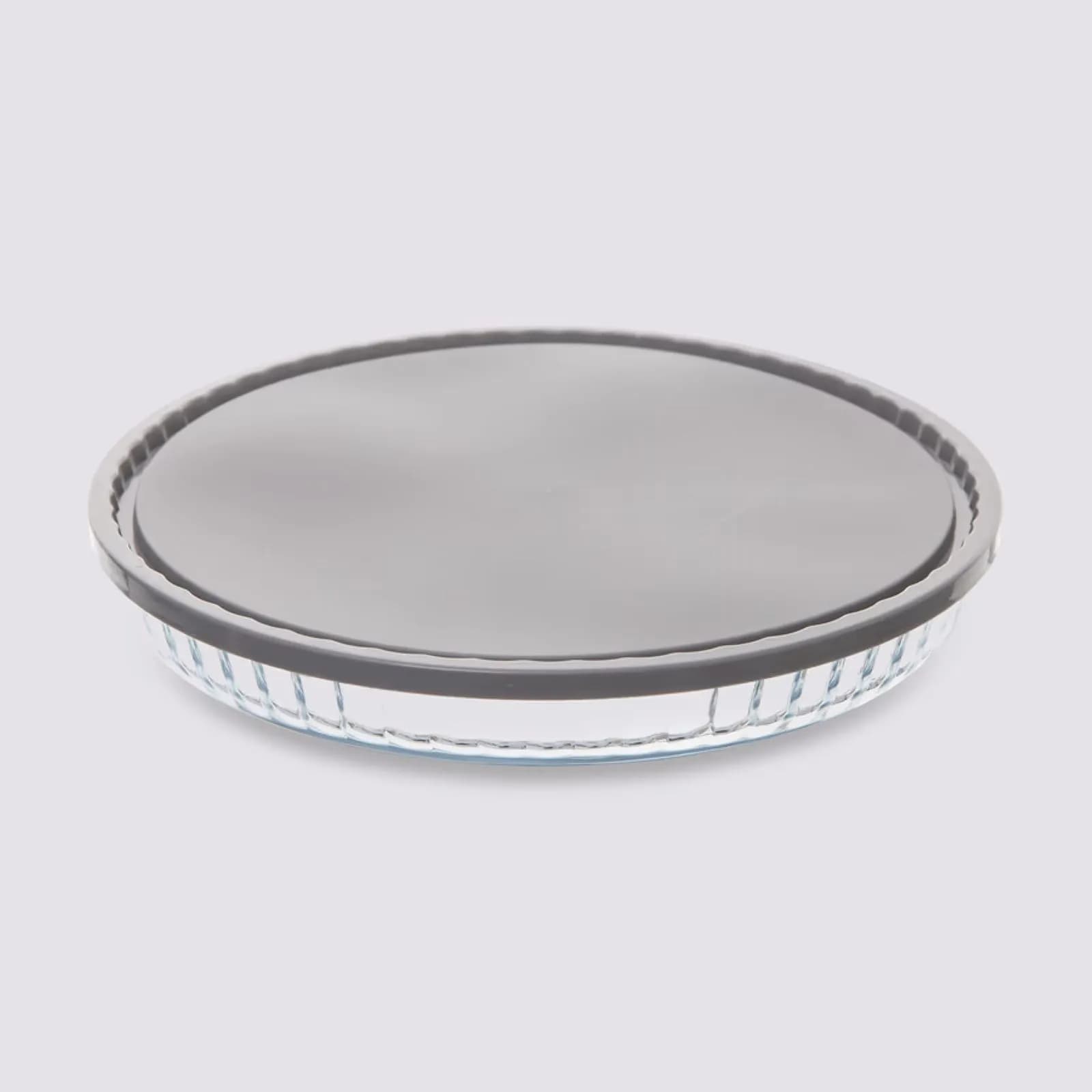 Pirofila rotonda 27 cm in vetro borosilicato con coperchio grigio