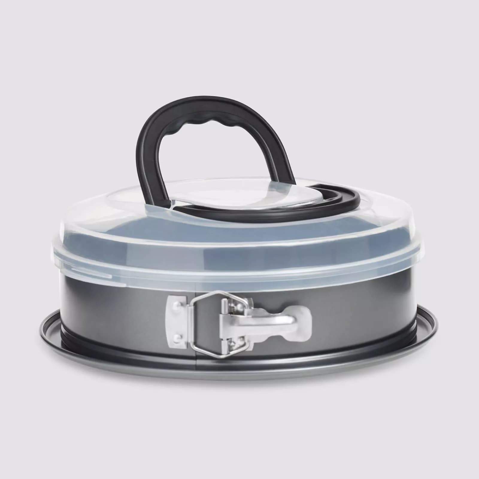 Tortiera rotonda 26 cm in acciaio grigio con cerniera e coperchio