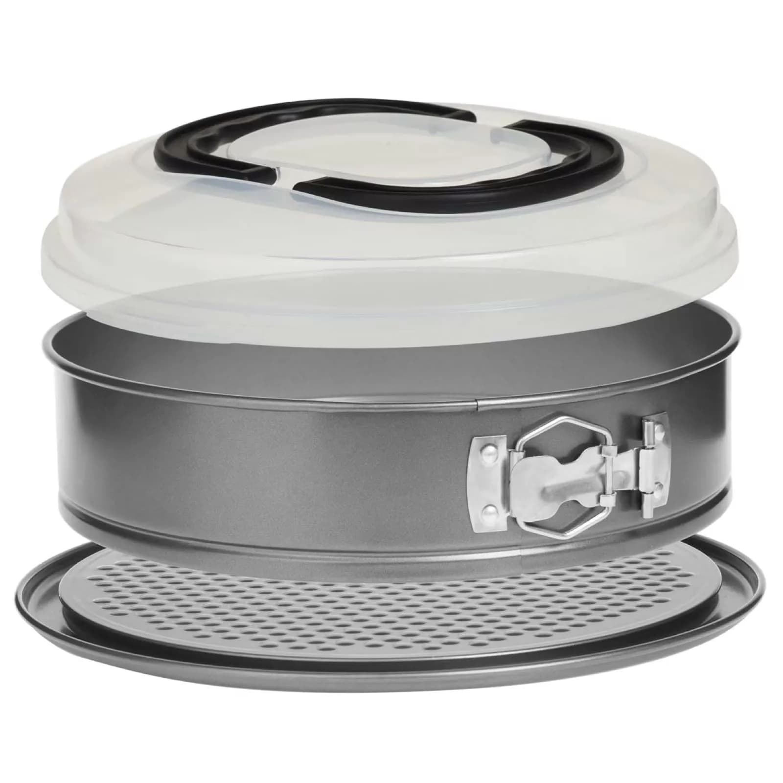 Tortiera rotonda 26 cm in acciaio grigio con cerniera e coperchio