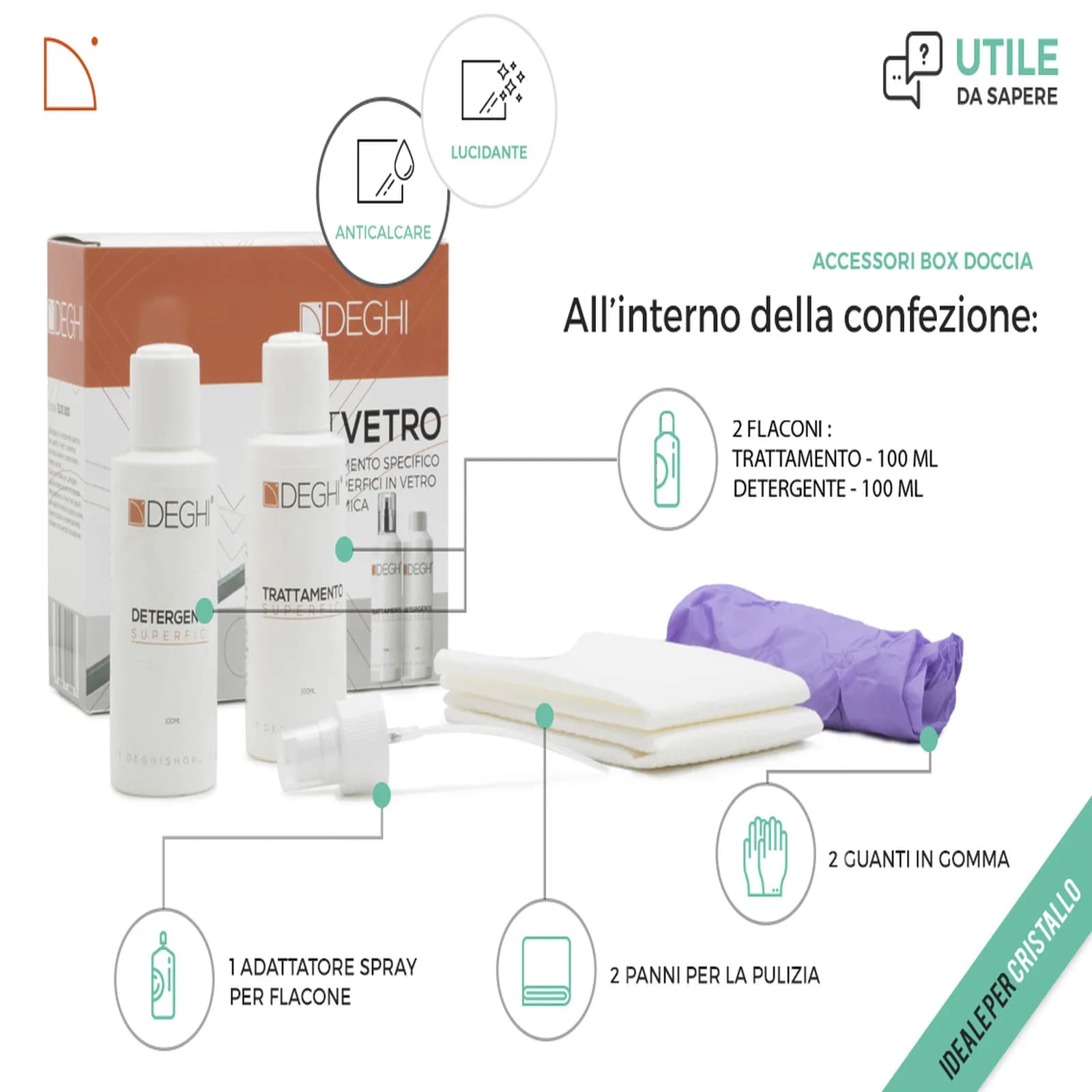 Trattamento anticalcare kit completo per lavabi in vetro
