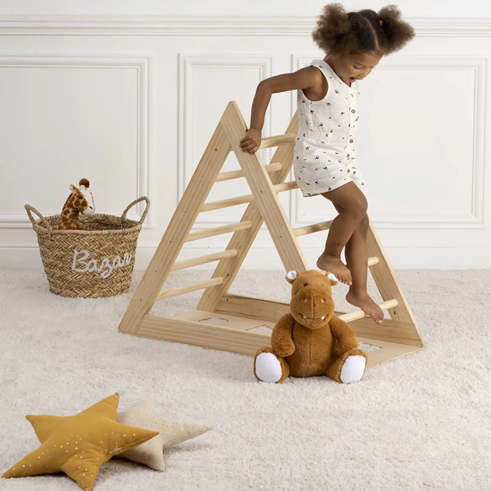 Triangolo da arrampicata 90h cm in legno di pino naturale - Montessori Kids