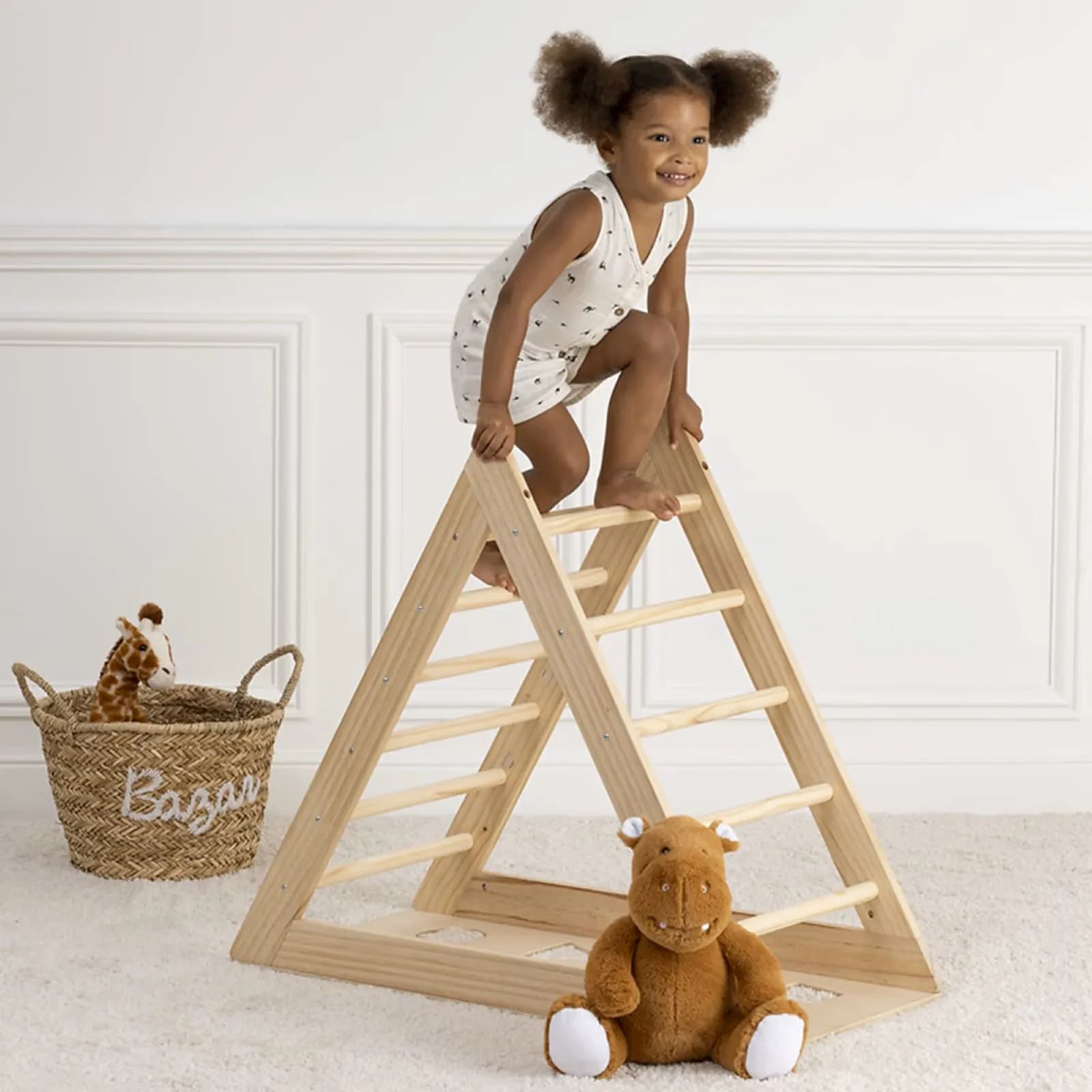 Triangolo da arrampicata 90h cm in legno di pino naturale - Montessori Kids