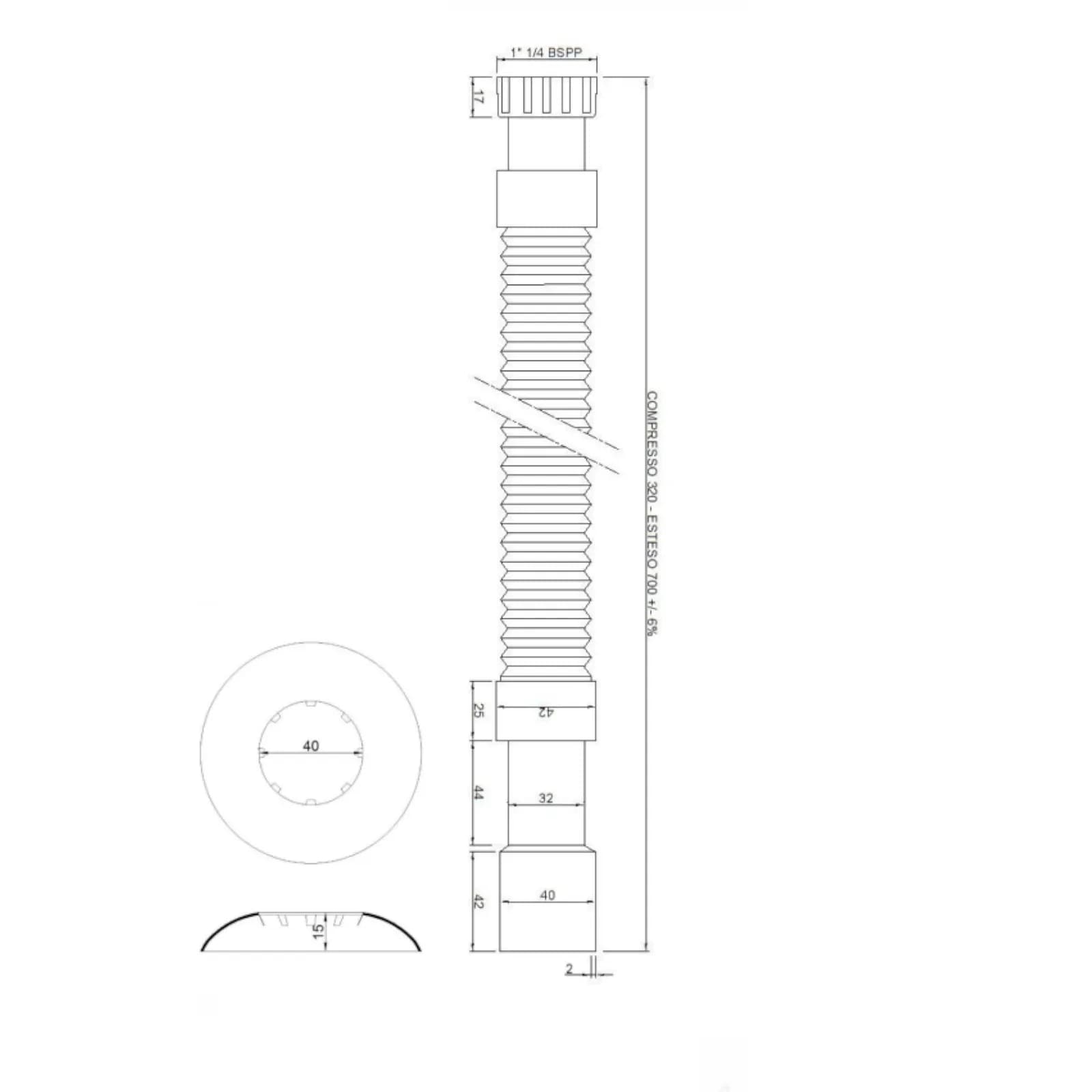 Tubo scarico bidet/lavello modello GoFlex cromato con rosone 1''1/4x32/40mm
