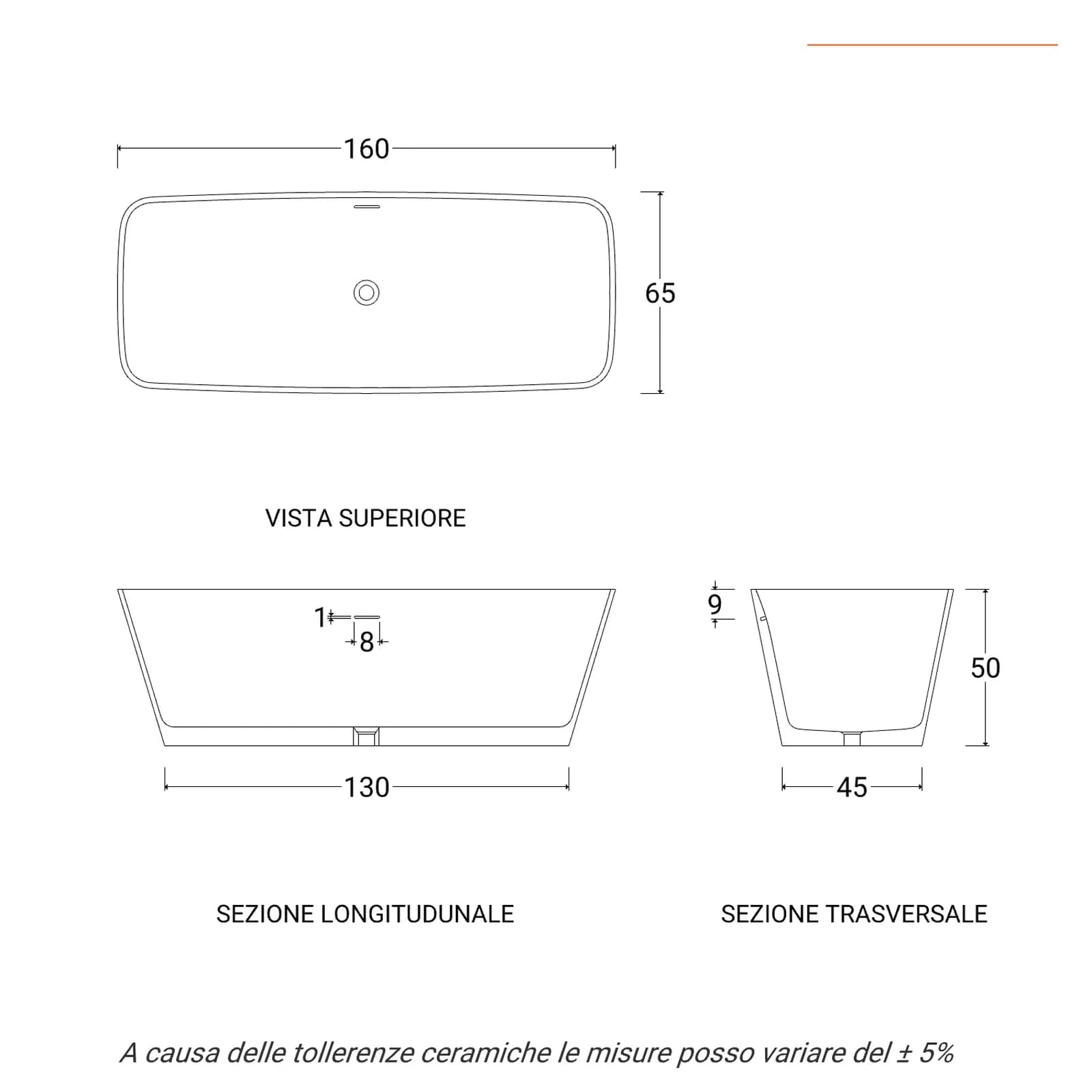Vasca da bagno freestanding in resina e gelcoat 160x65 cm con troppo pieno bianco opaco - Staria