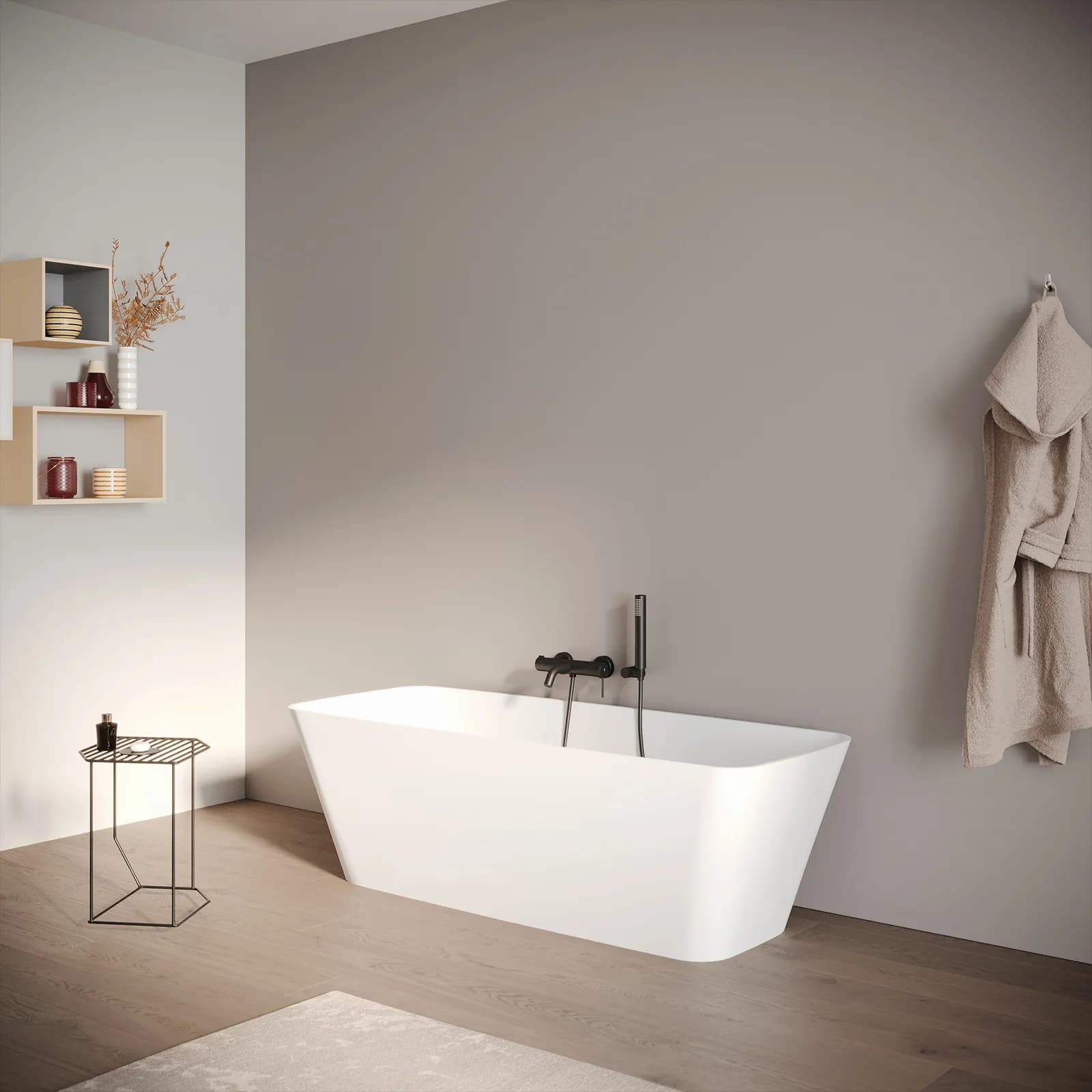 Vasca da bagno freestanding in resina e gelcoat 160x65 cm senza troppo pieno bianco opaco - Staria