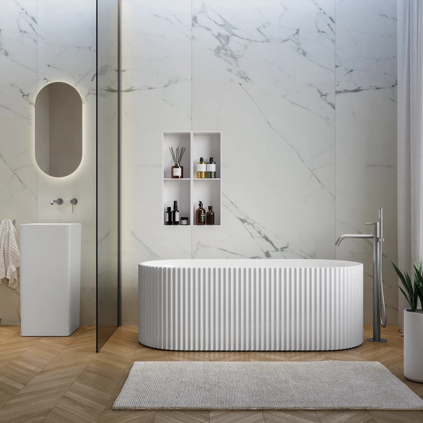 Vasca freestanding 170x58h cm in acrilico bianco lucido cannettato - Colima