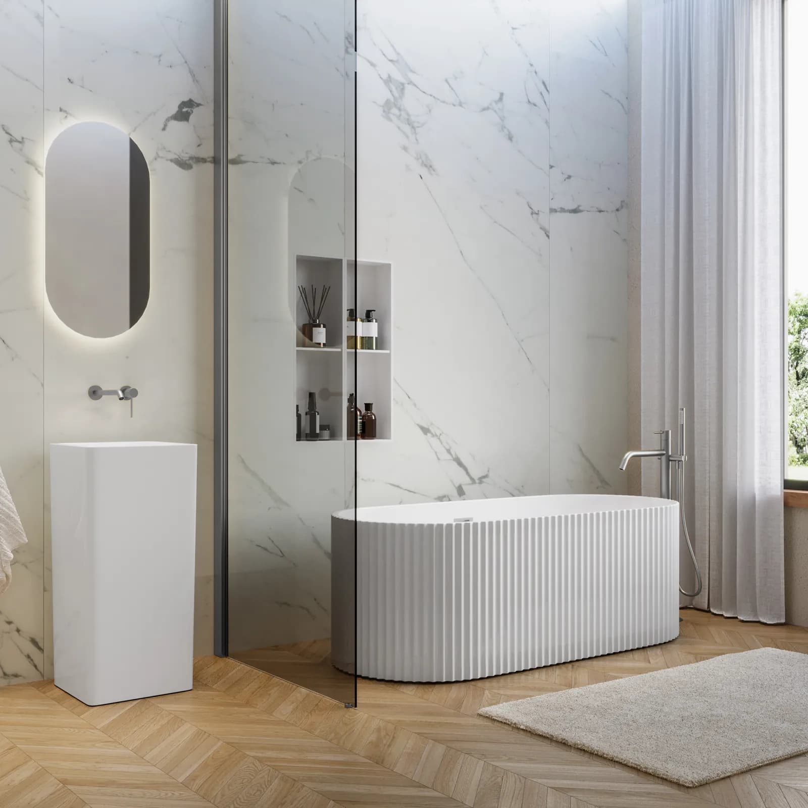 Vasca freestanding 170x58h cm in acrilico bianco lucido cannettato - Colima