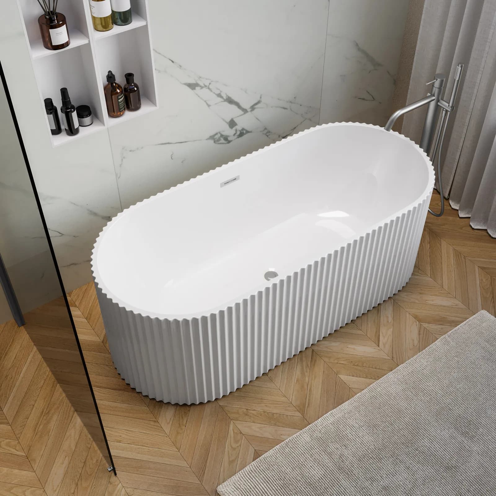 Vasca freestanding 170x58h cm in acrilico bianco lucido cannettato - Colima