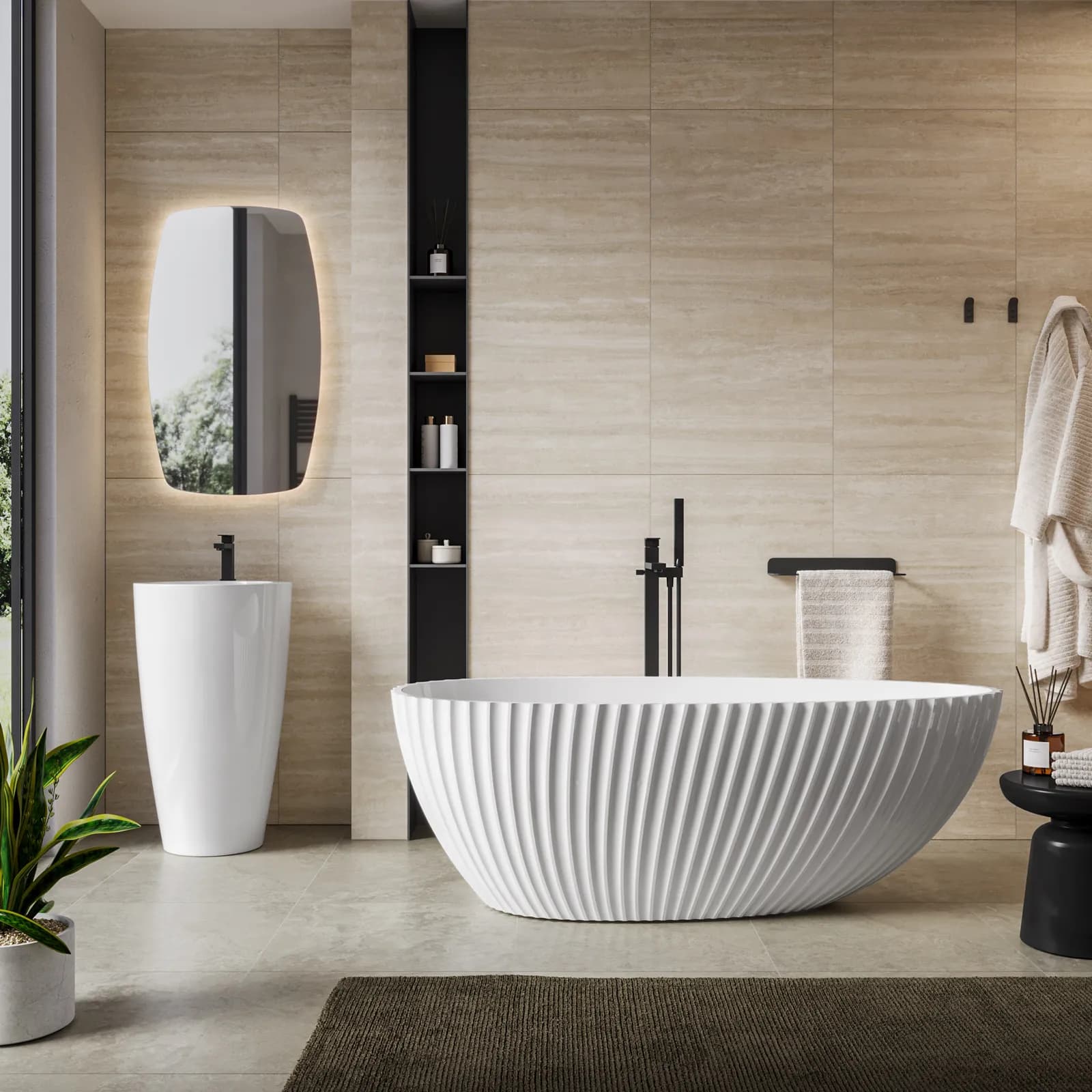 Vasca freestanding 170x58h cm in acrilico bianco lucido cannettato - Reynosa