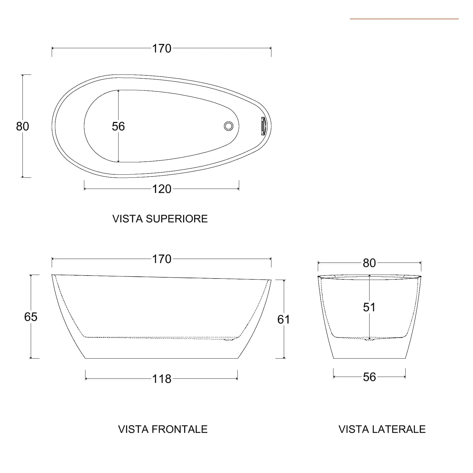 Vasca freestanding 170x65 h cm in acrilico - Melanesia