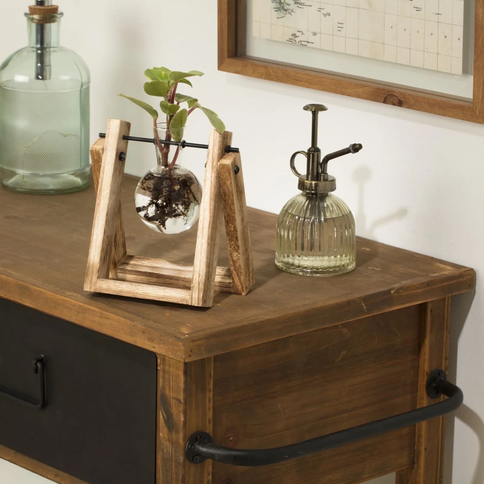 Vaso da interno 17h cm con supporto in legno naturale