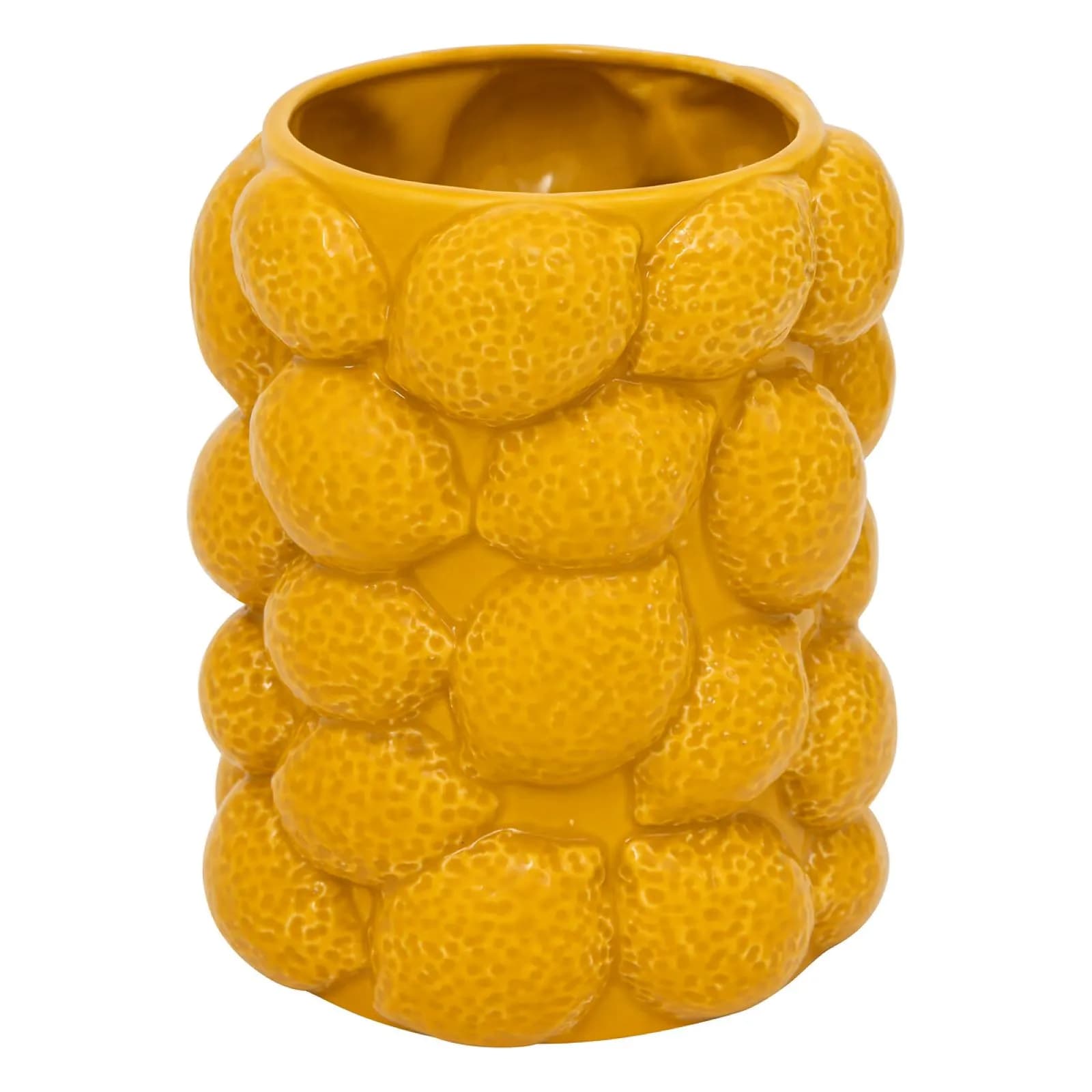 Vaso da interno 18h cm in ceramica ocra con limoni