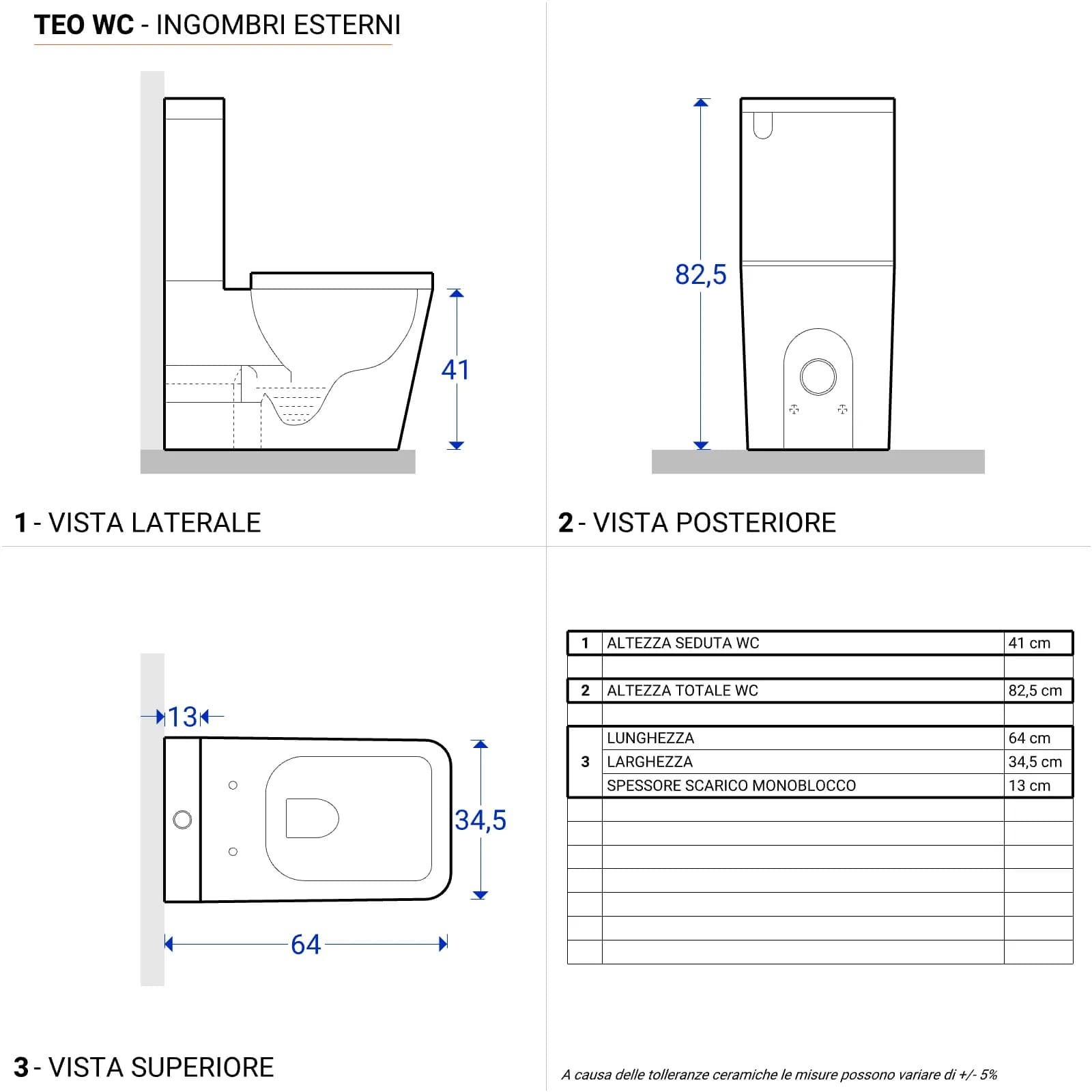 Vaso filomuro monoblocco con copriwc - Teo