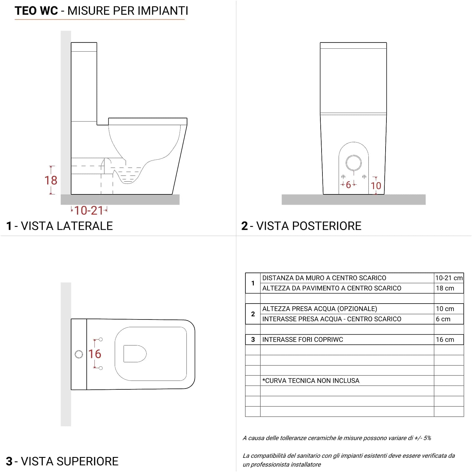 Vaso filomuro monoblocco con copriwc - Teo