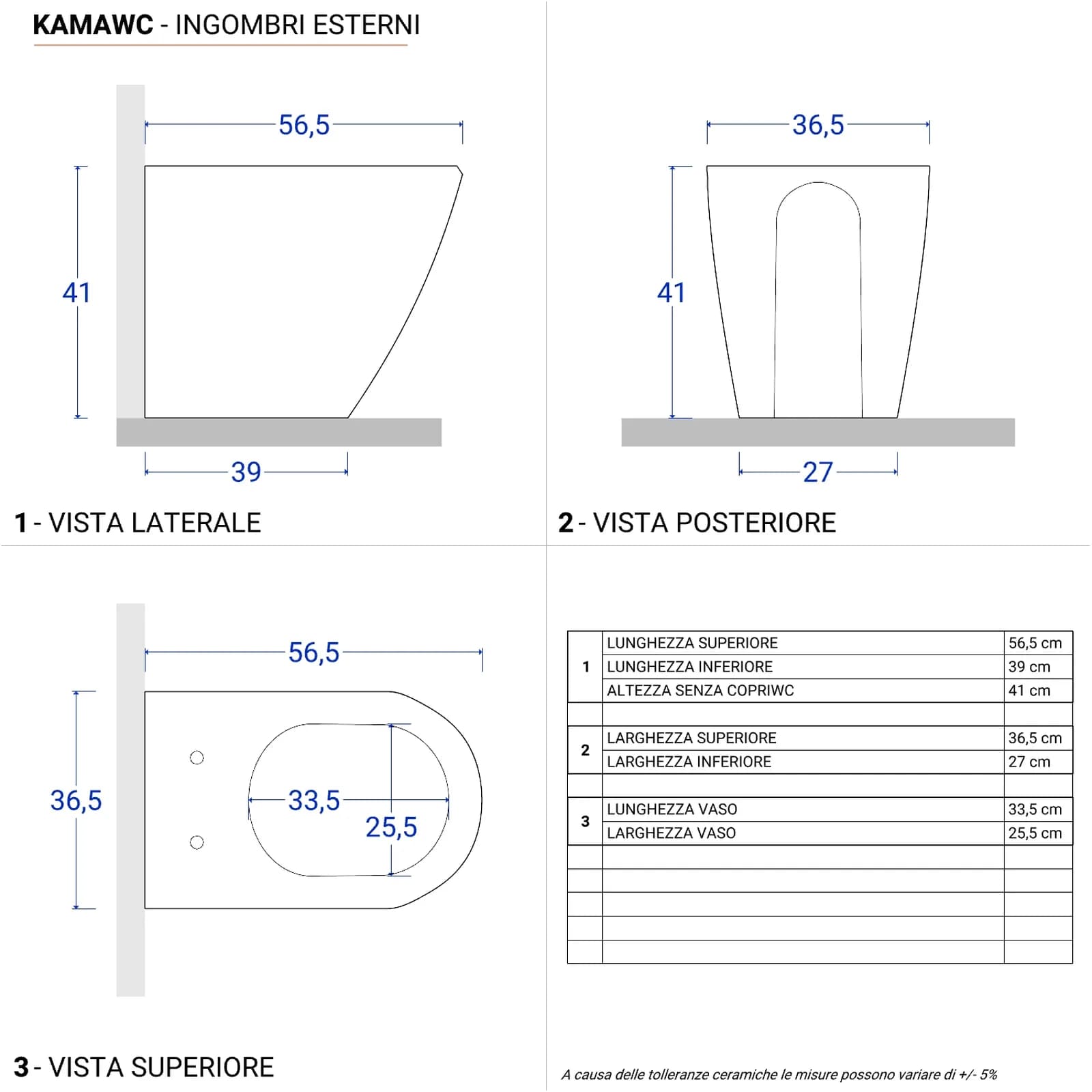 Vaso filomuro in ceramica lucida con sedile chiusura rallentata - Nile