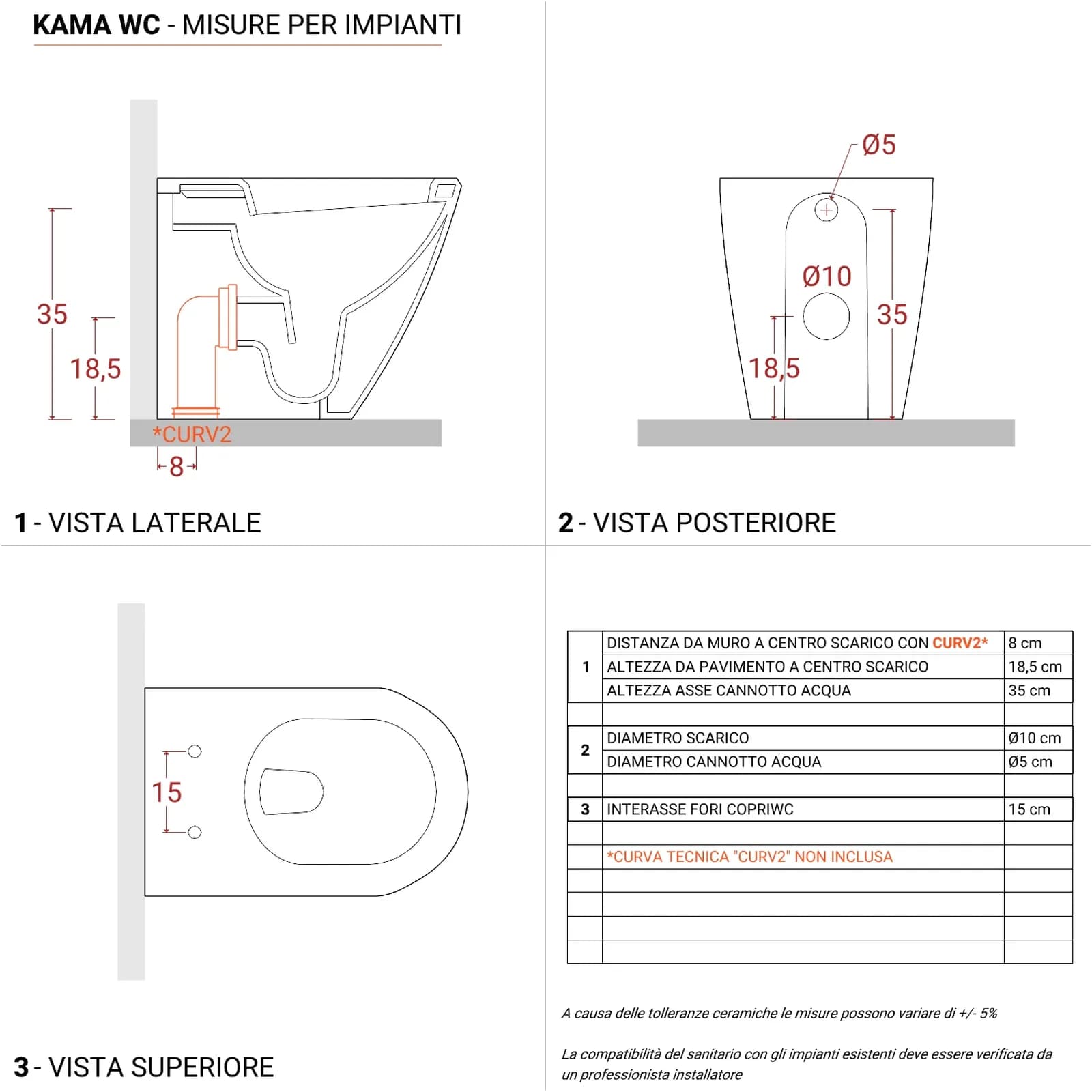 Vaso filomuro in ceramica lucida con sedile chiusura rallentata - Nile