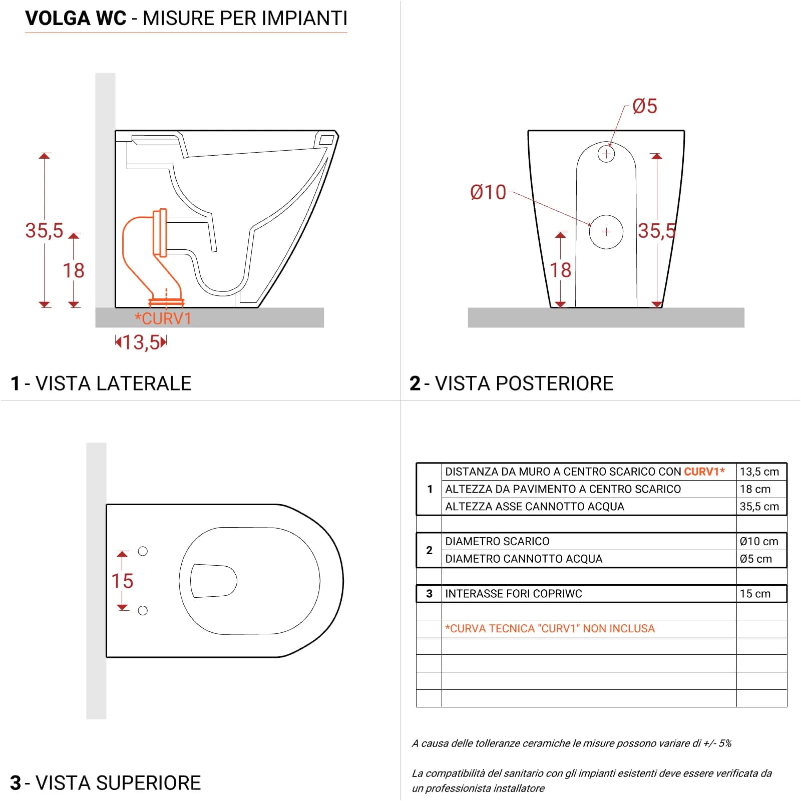 Vaso filomuro in ceramica con sedile in termoindurente SoftClose - Volga