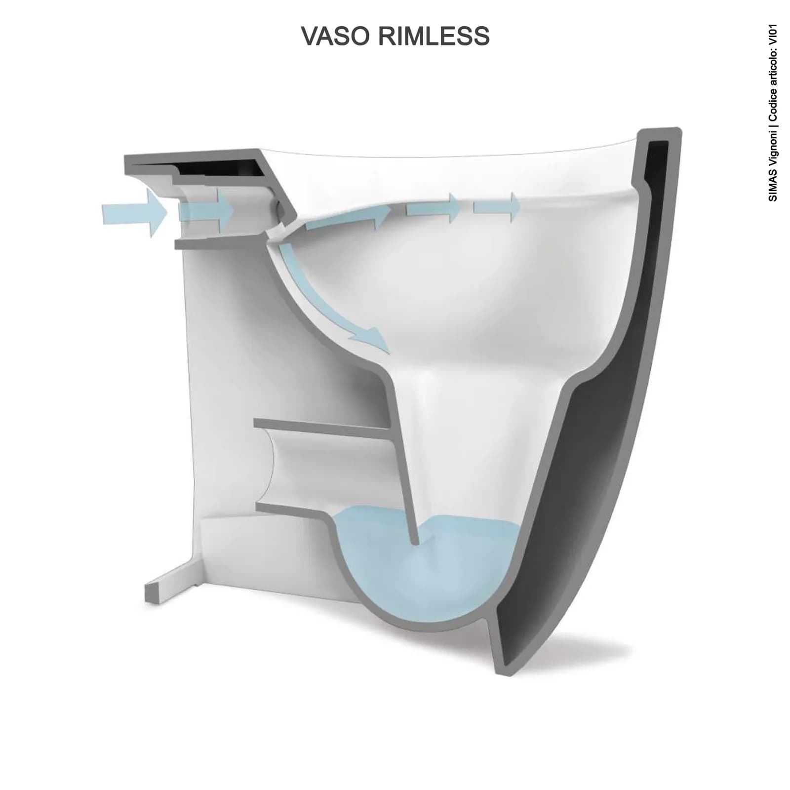 Vaso filomuro con scarico traslato e con sedile soft-close bianco lucido - Vignoni di Simas
