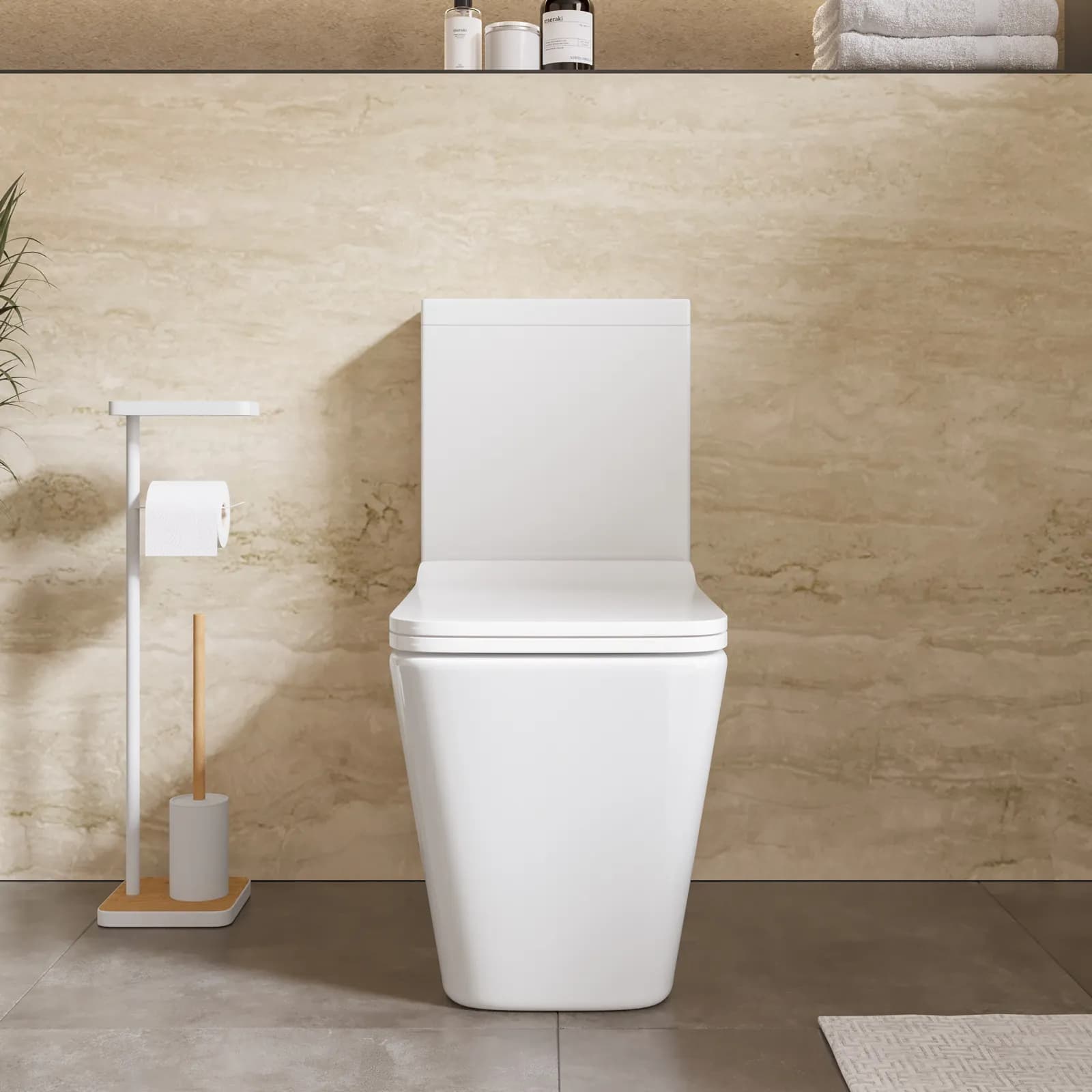 Vaso monoblocco rimless in ceramica bianco con copriwc softclose - Lena