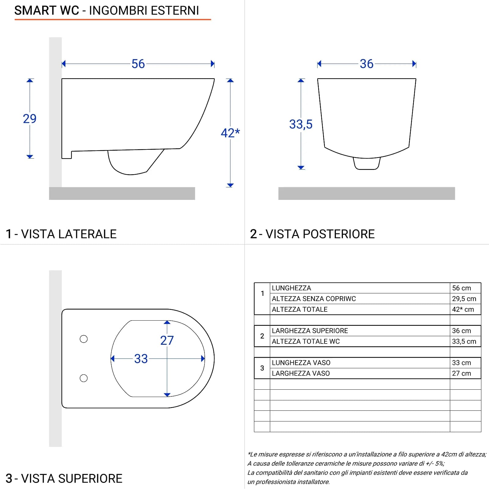 Vaso sospeso in ceramica lucida Smart con sedile soft-close - Easy