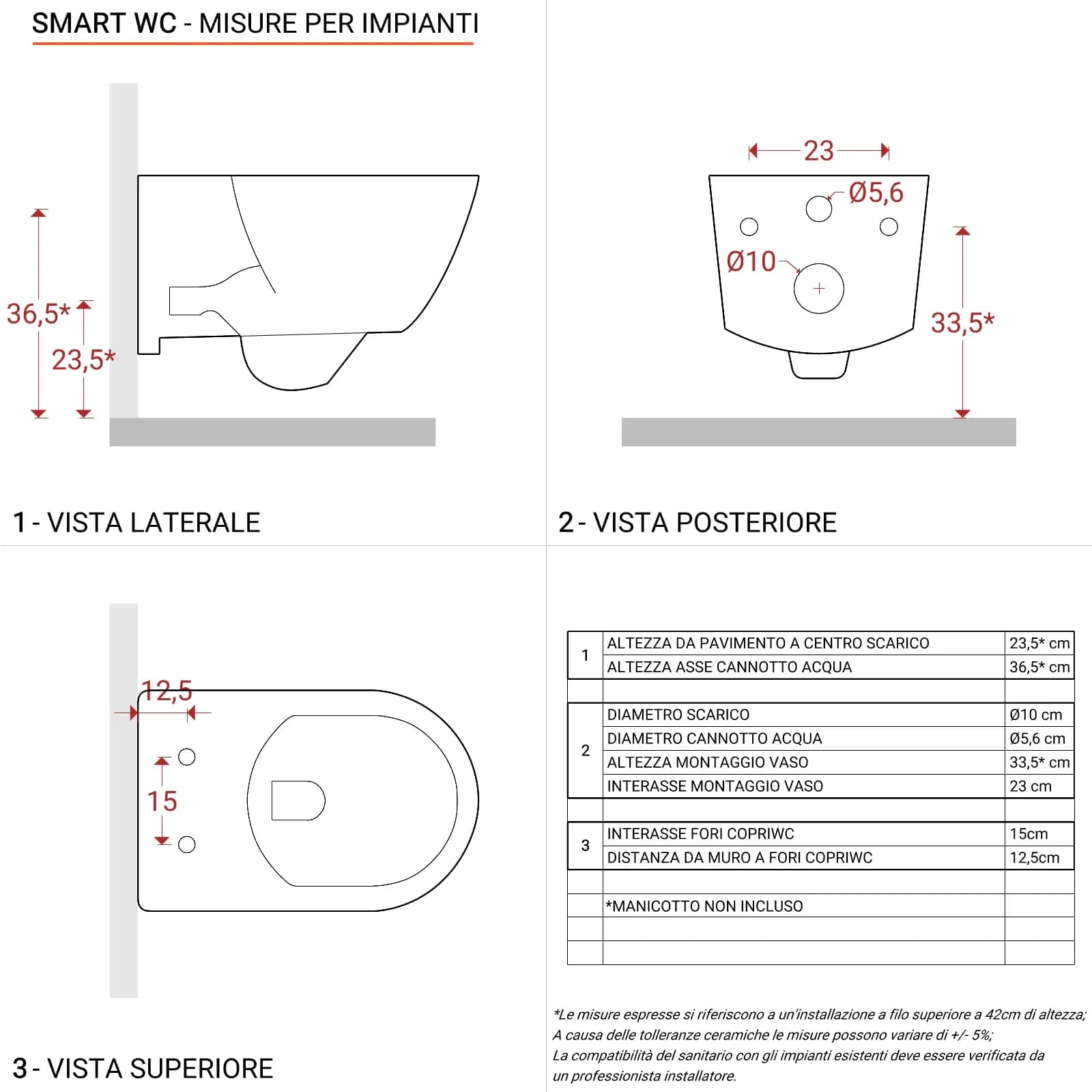 Vaso sospeso in ceramica lucida Smart con sedile soft-close - Easy