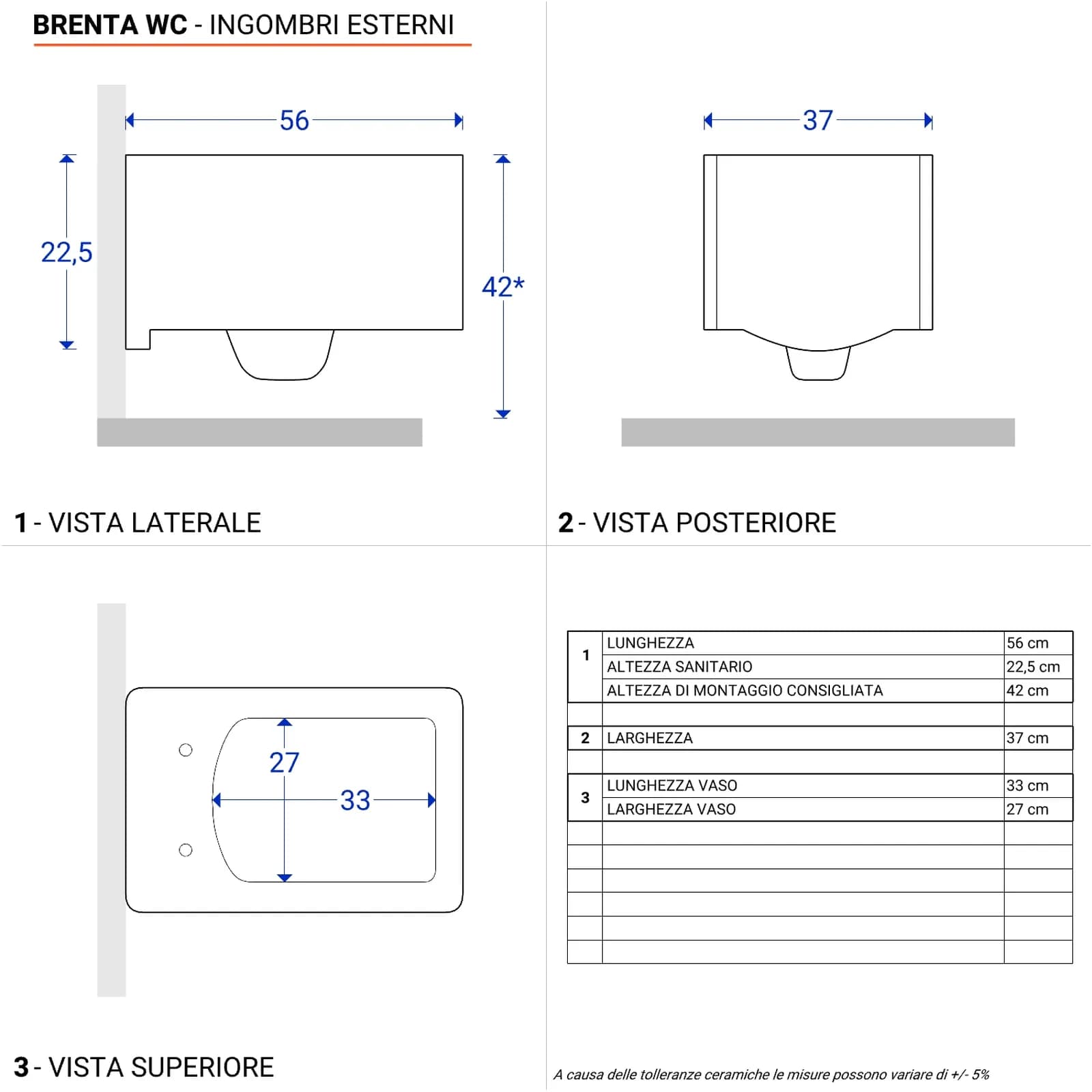 Vaso sospeso rimless Brenta ceramica bianco lucido con sedile soft-close