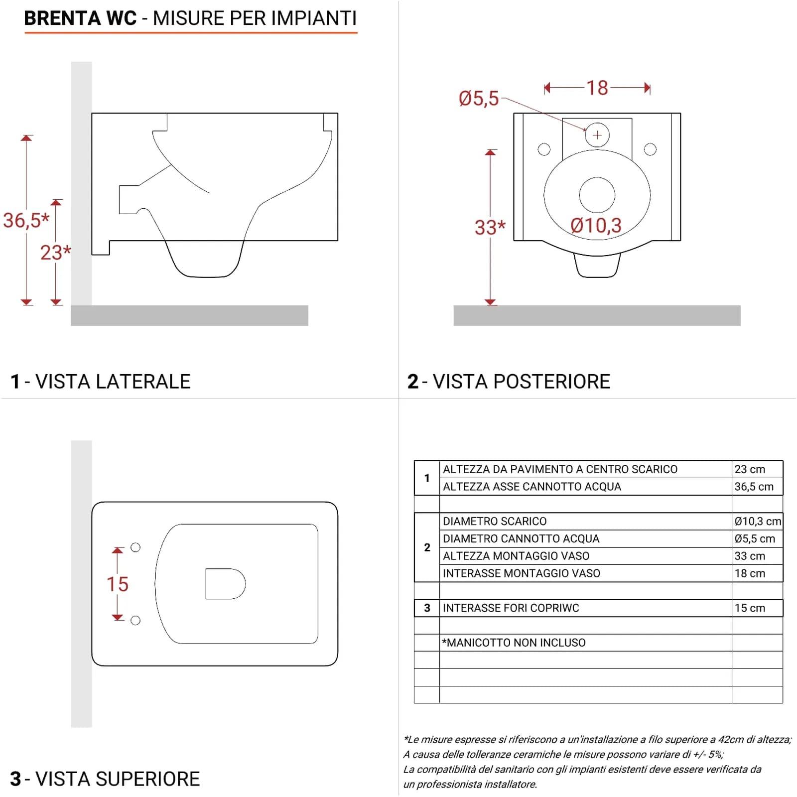 Vaso sospeso rimless Brenta ceramica bianco lucido con sedile soft-close