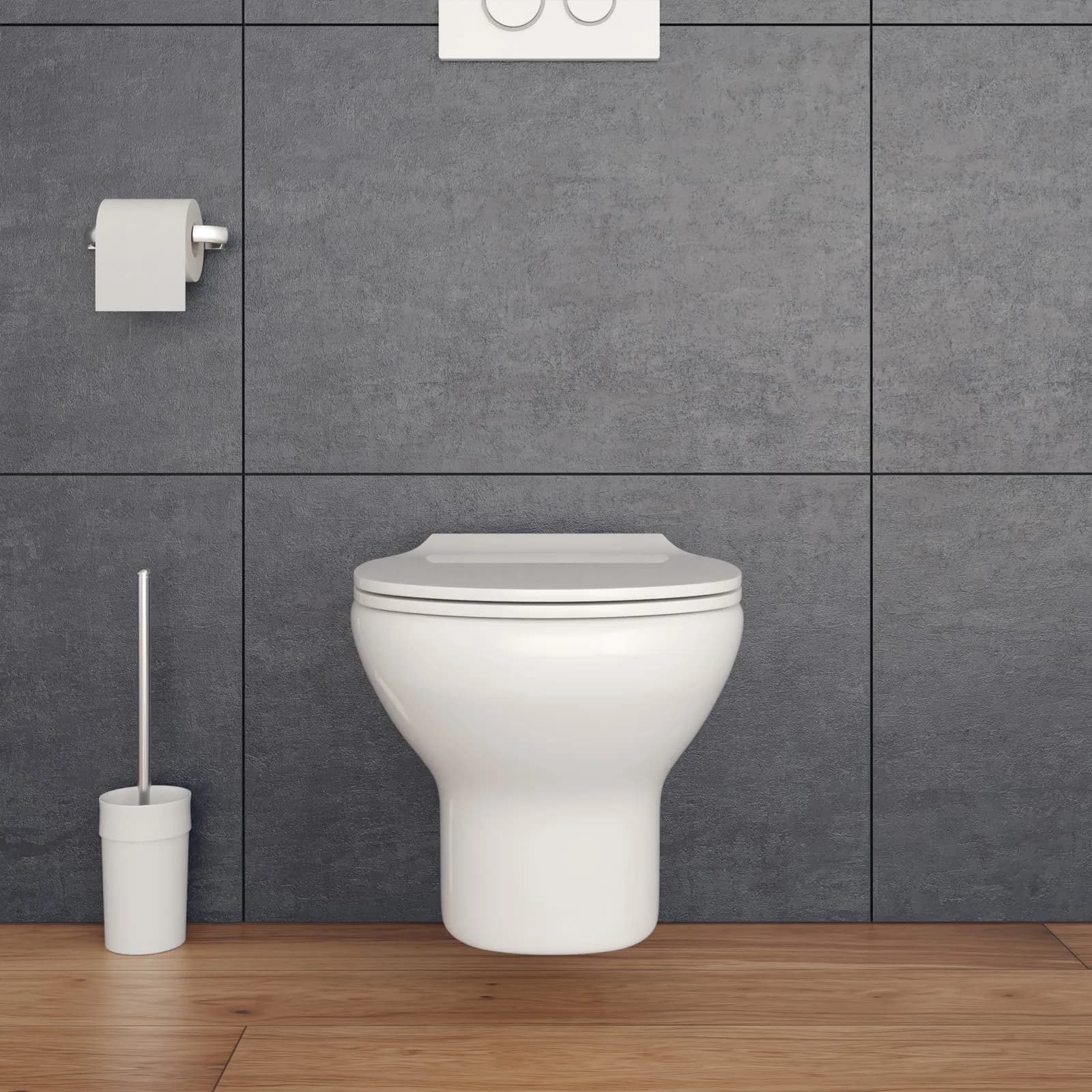 Vaso sospeso senza brida in ceramica con copriwc softclose e kit di fissaggio incluso - Misk
