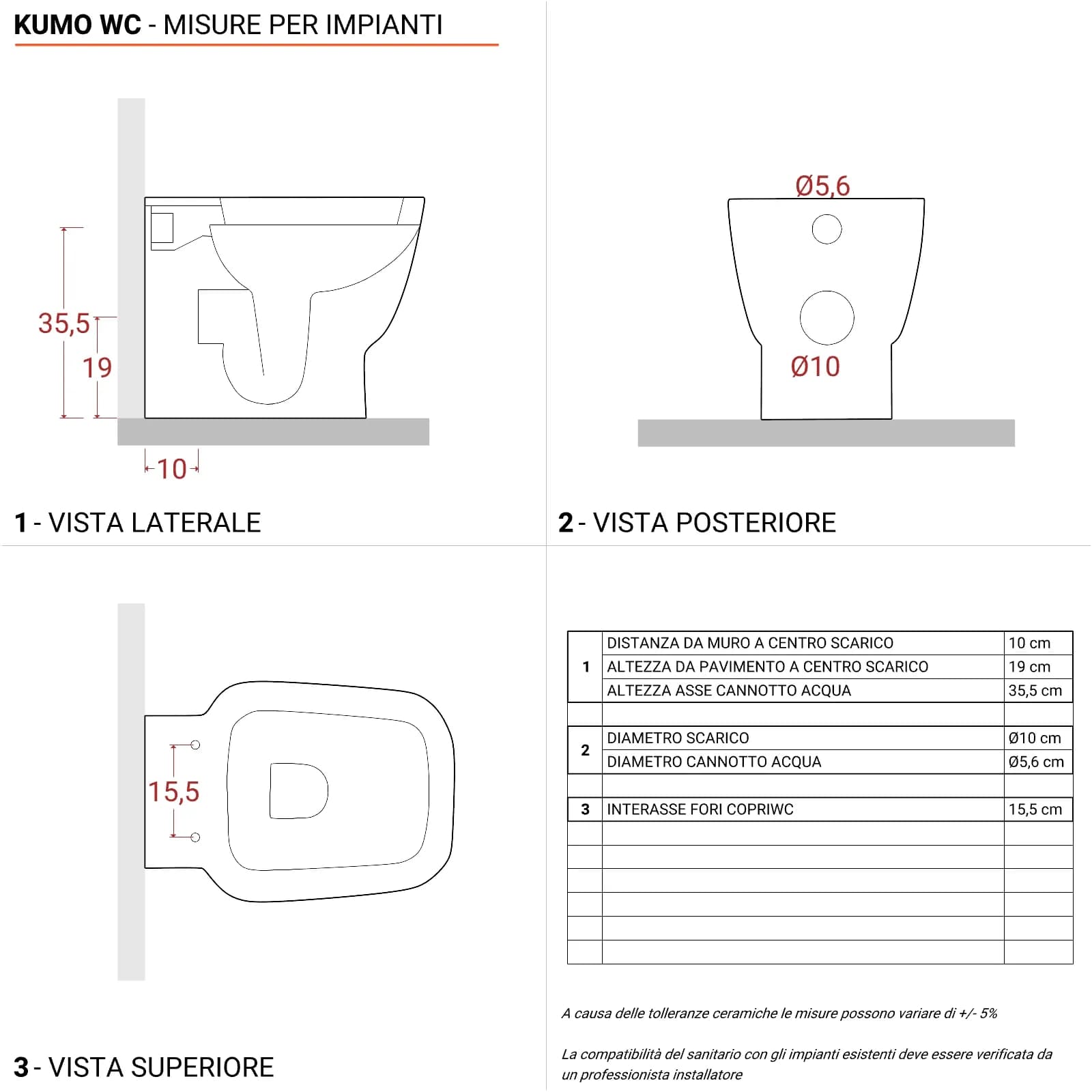 Vaso wc filo muro ceramica completo di sedile antiurto soft-close - Kumo