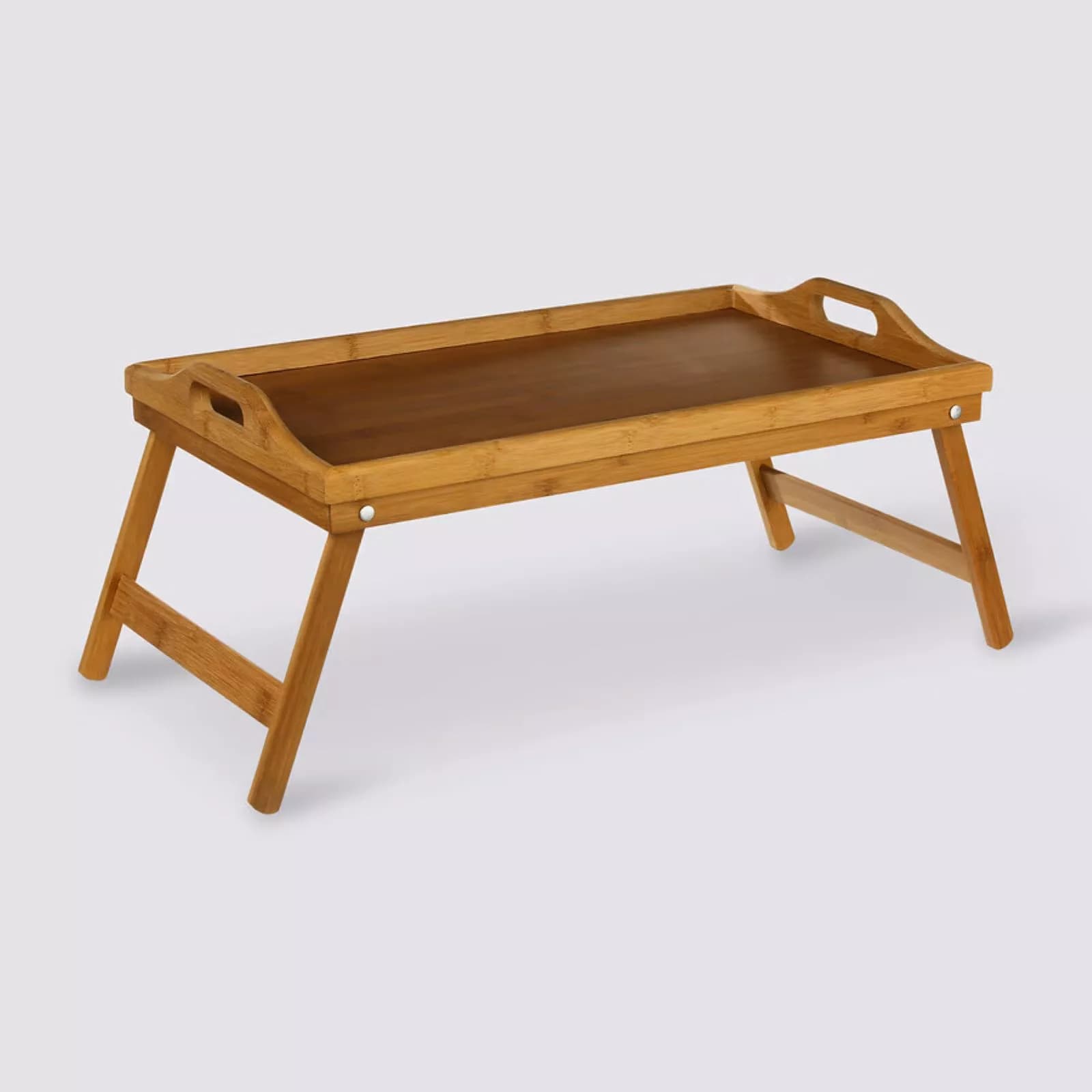 Vassoio da letto 50x30 cm in bambù naturale con manici e gambe pieghevoli