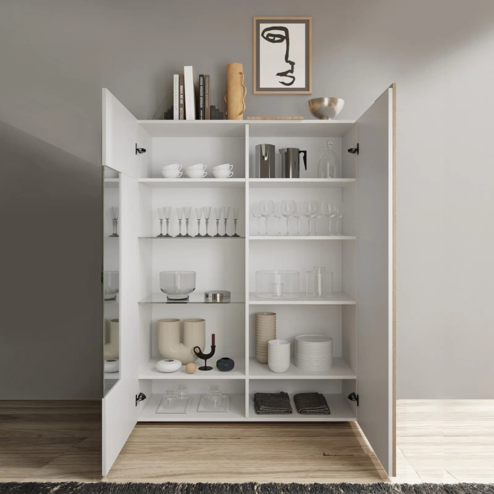 Vetrina 121 cm con due ante bianco lucido e e rovere cadiz - Kendra