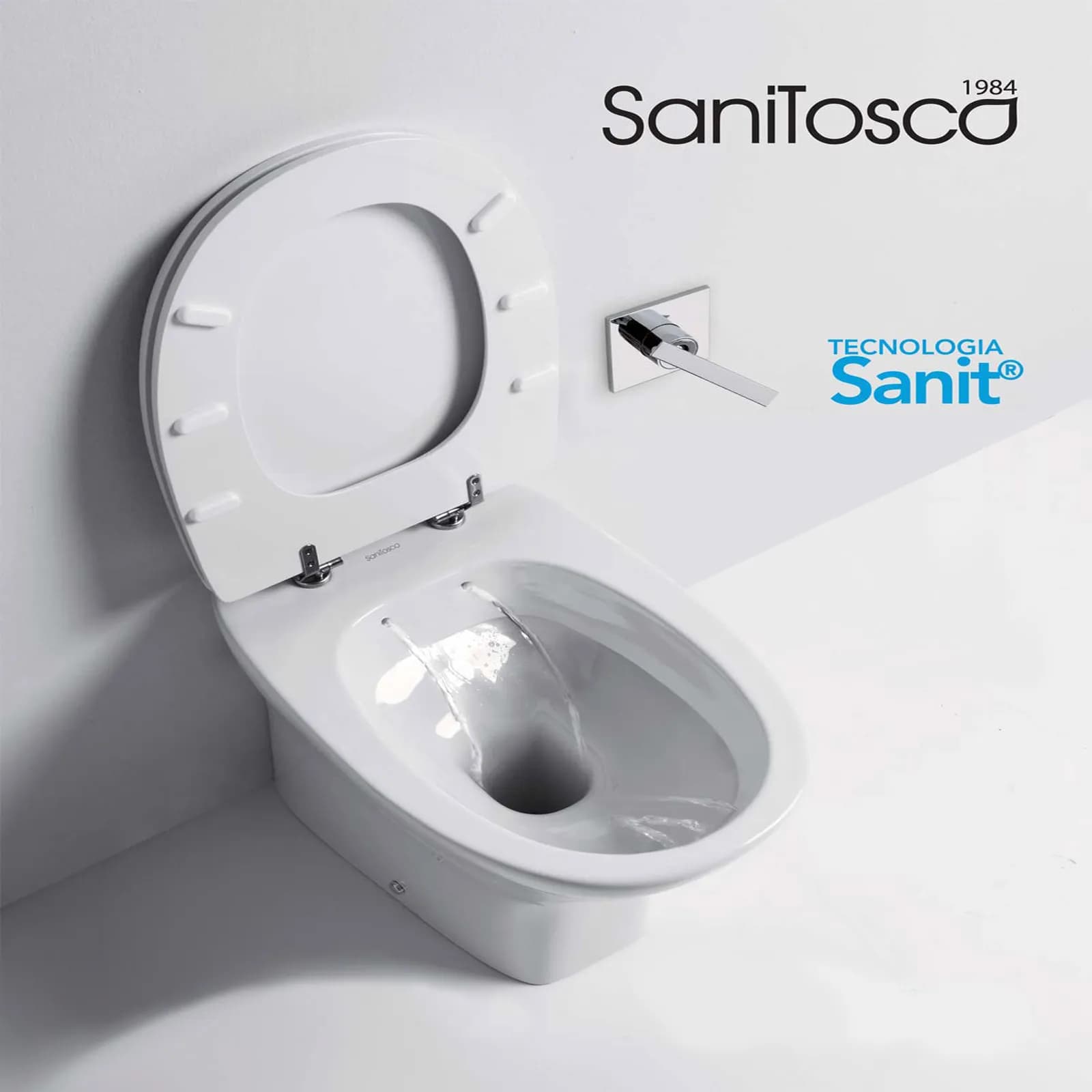 Wc-bidet filomuro Evolution Mini di Sanitosco alto 44h cm in ceramica antibatterica
