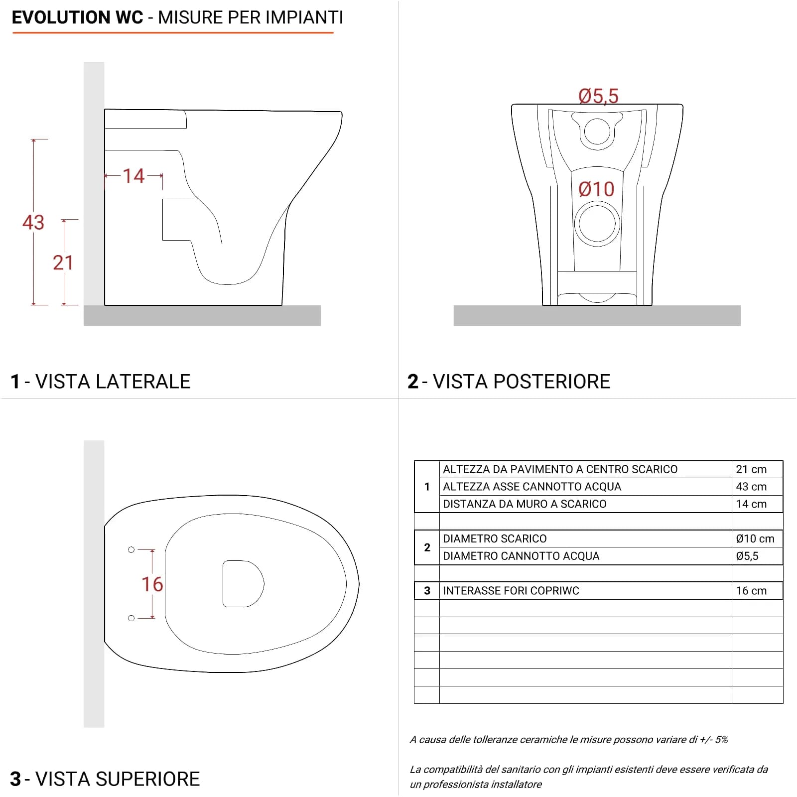 Wc filomuro Evolution di Sanitosco con apertura frontale accessibile con sedile copriwc