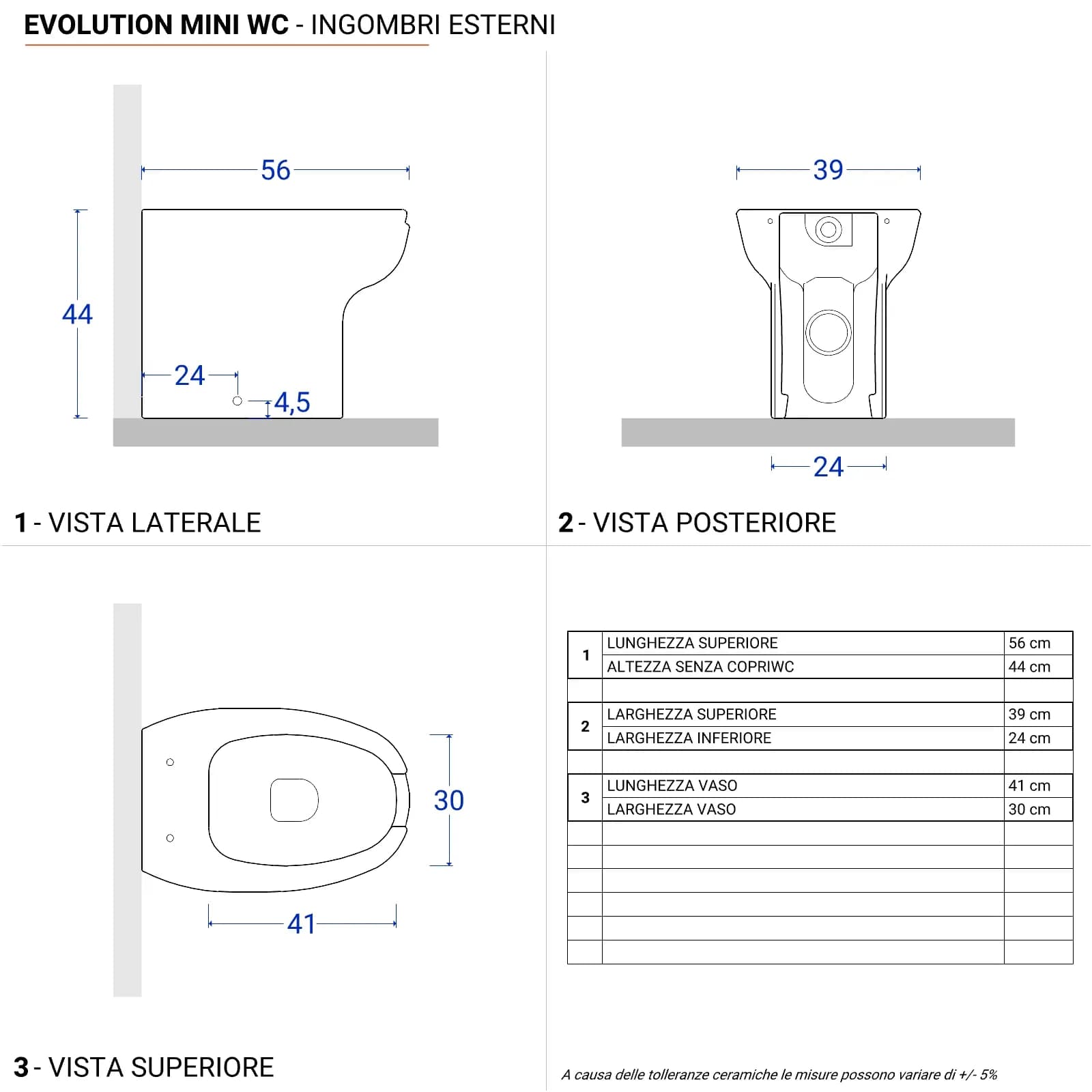 Wc filomuro Evolution Mini di Sanitosco con apertura frontale accessibile con sedile copriwc
