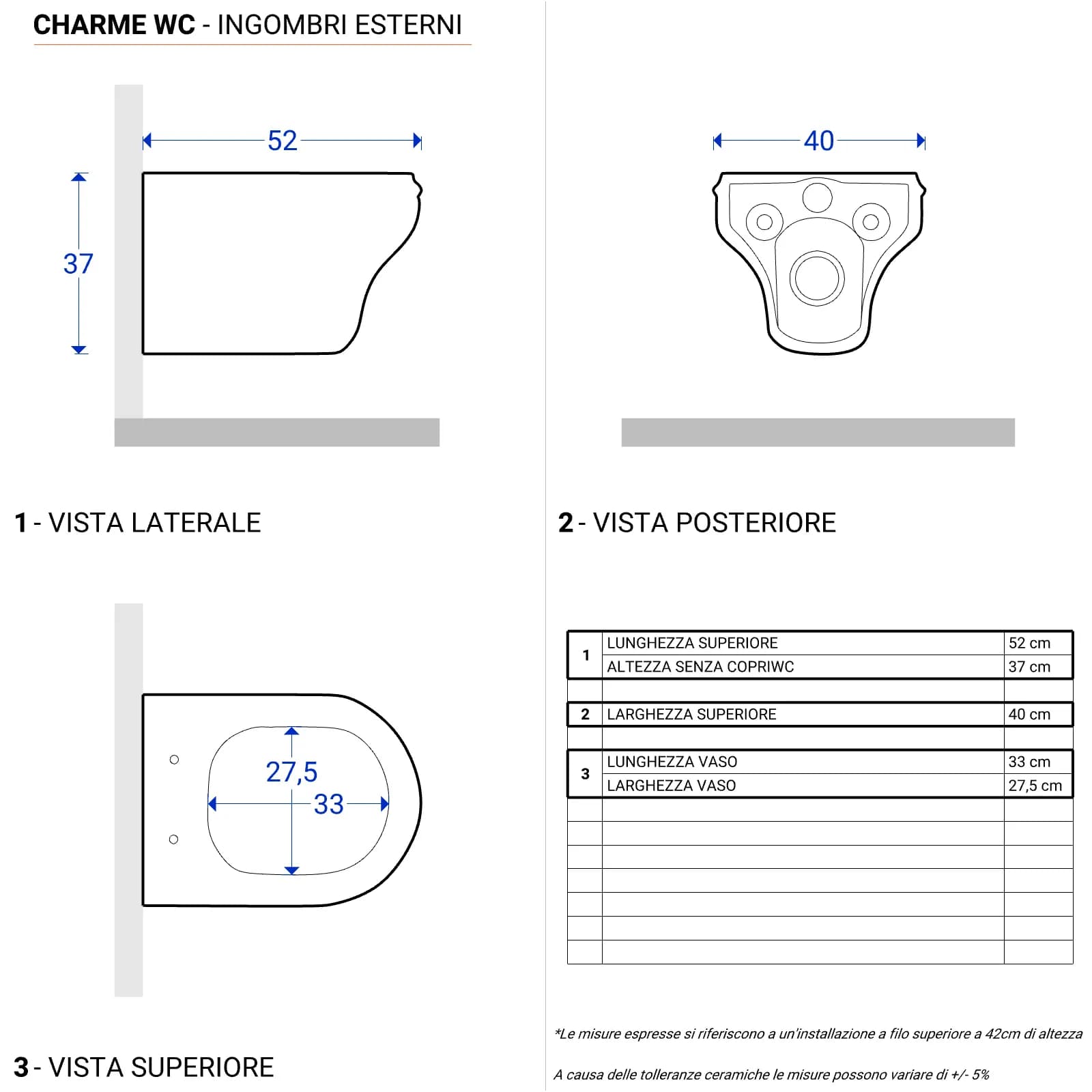 Wc sospeso Charme di Azzurra in ceramica con sedile copriwc softclose